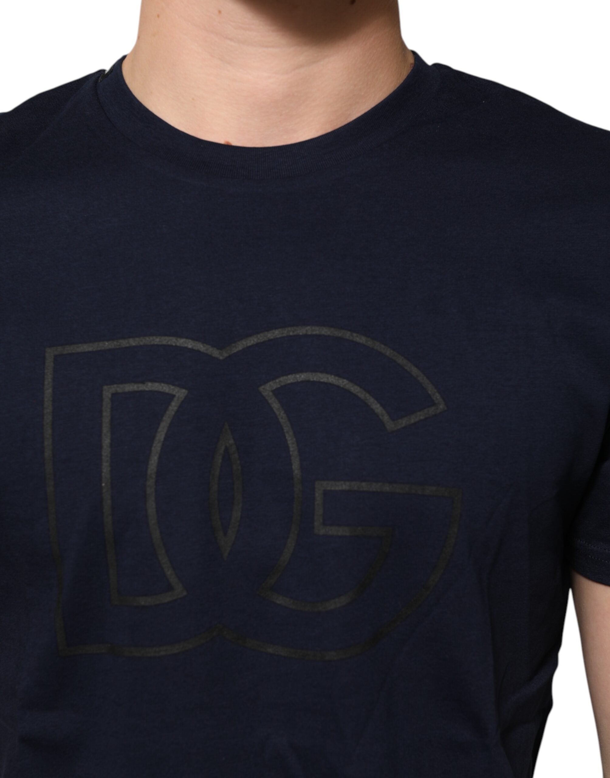 Dark Blue Cotton DG Logo Print Men’s Top T-shirt - ventzia