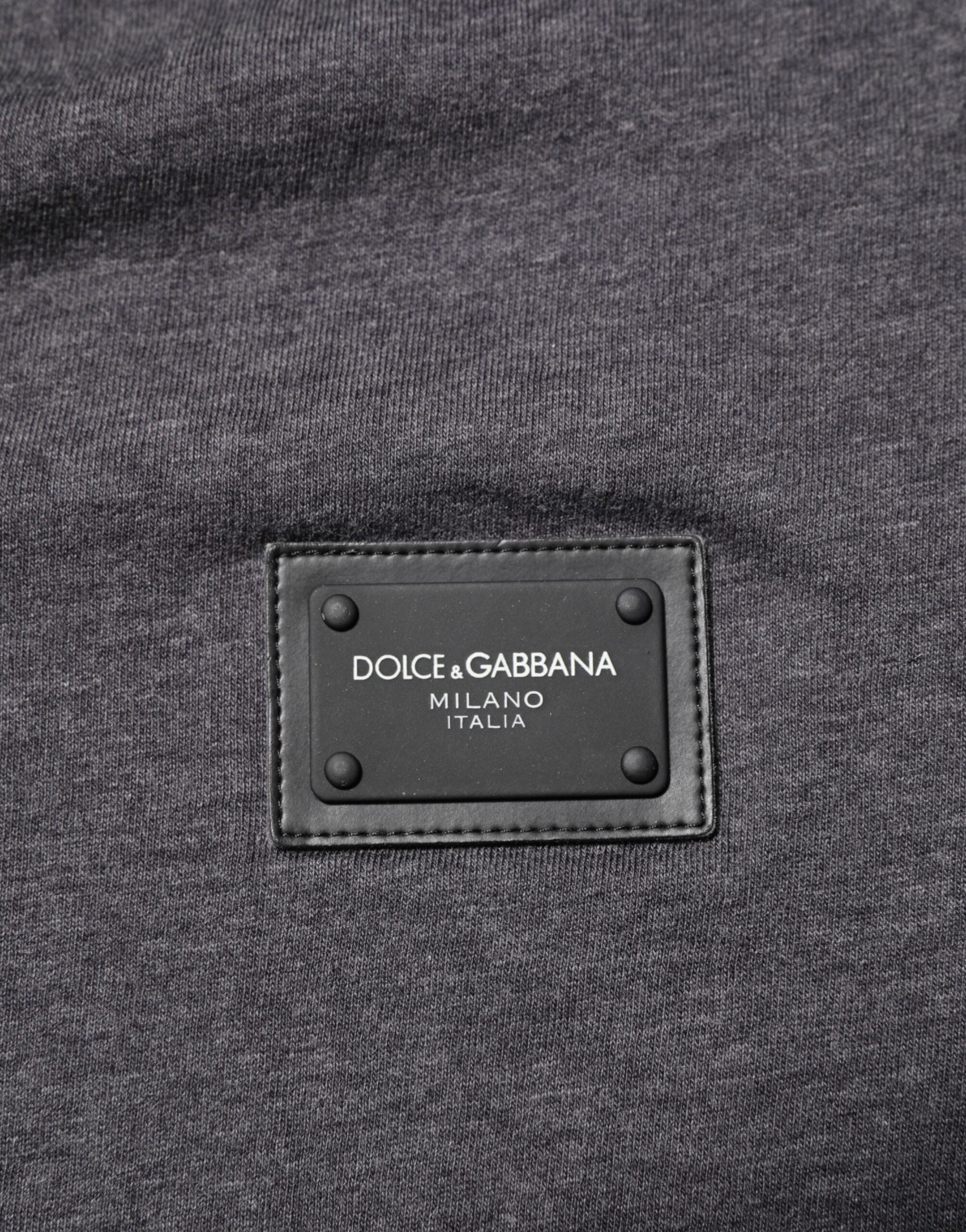 Grey Cotton V-Neck Logo Plaque Melange T-Shirt - ventzia