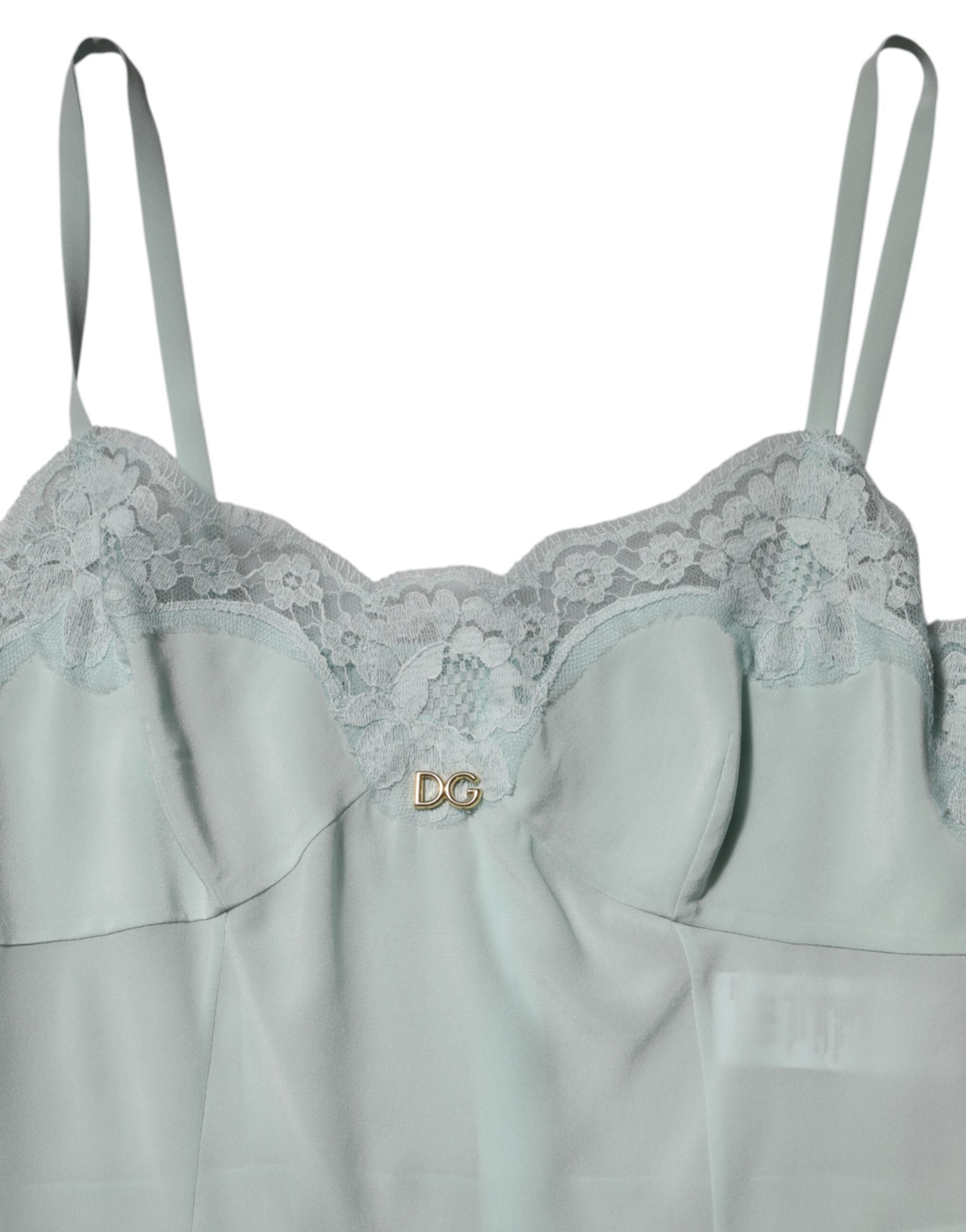 Light Blue Silk Lace Midi Bodycon Slip Dress - ventzia