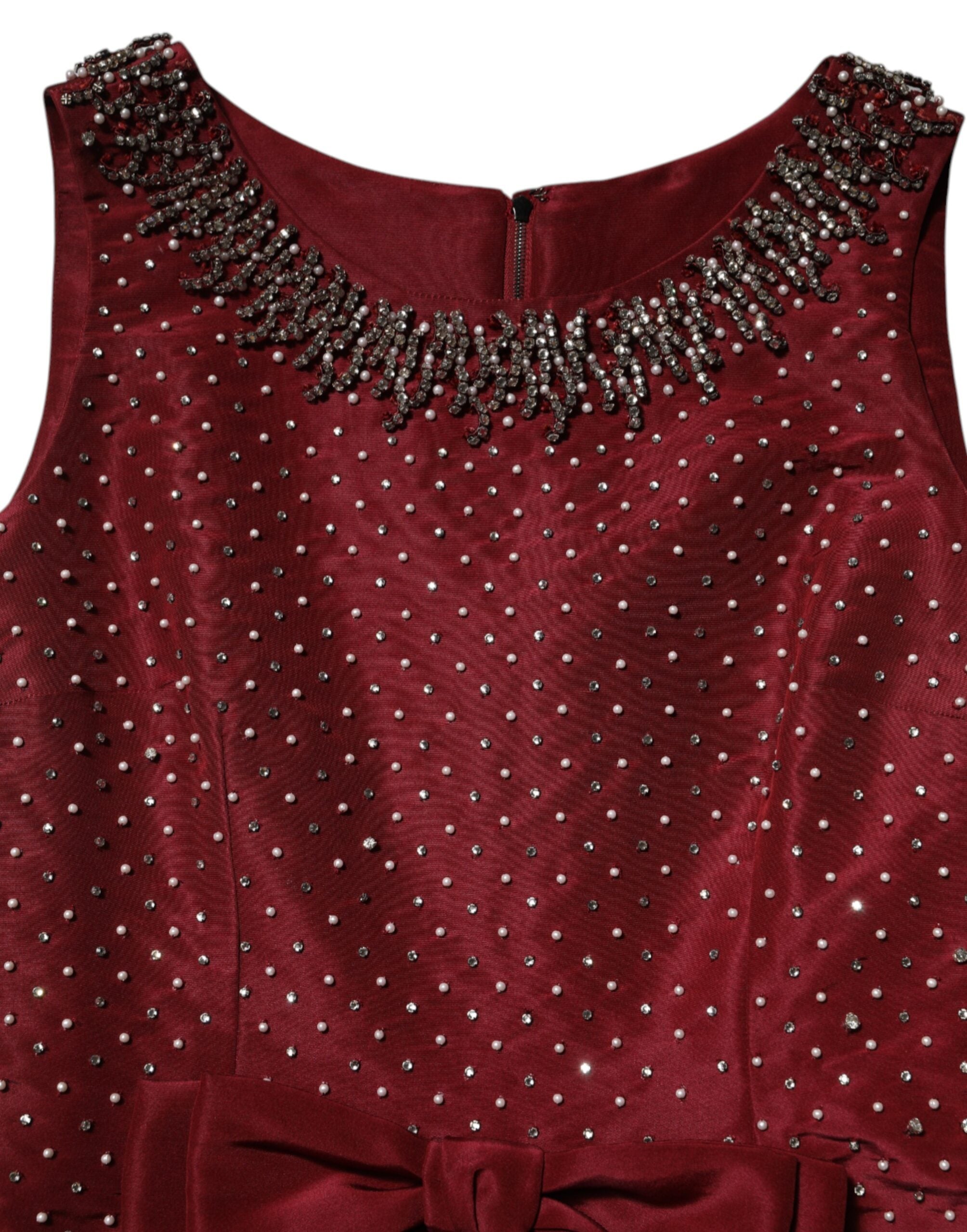 Burgundy Silk Beaded Evening Gown Dress - ventzia