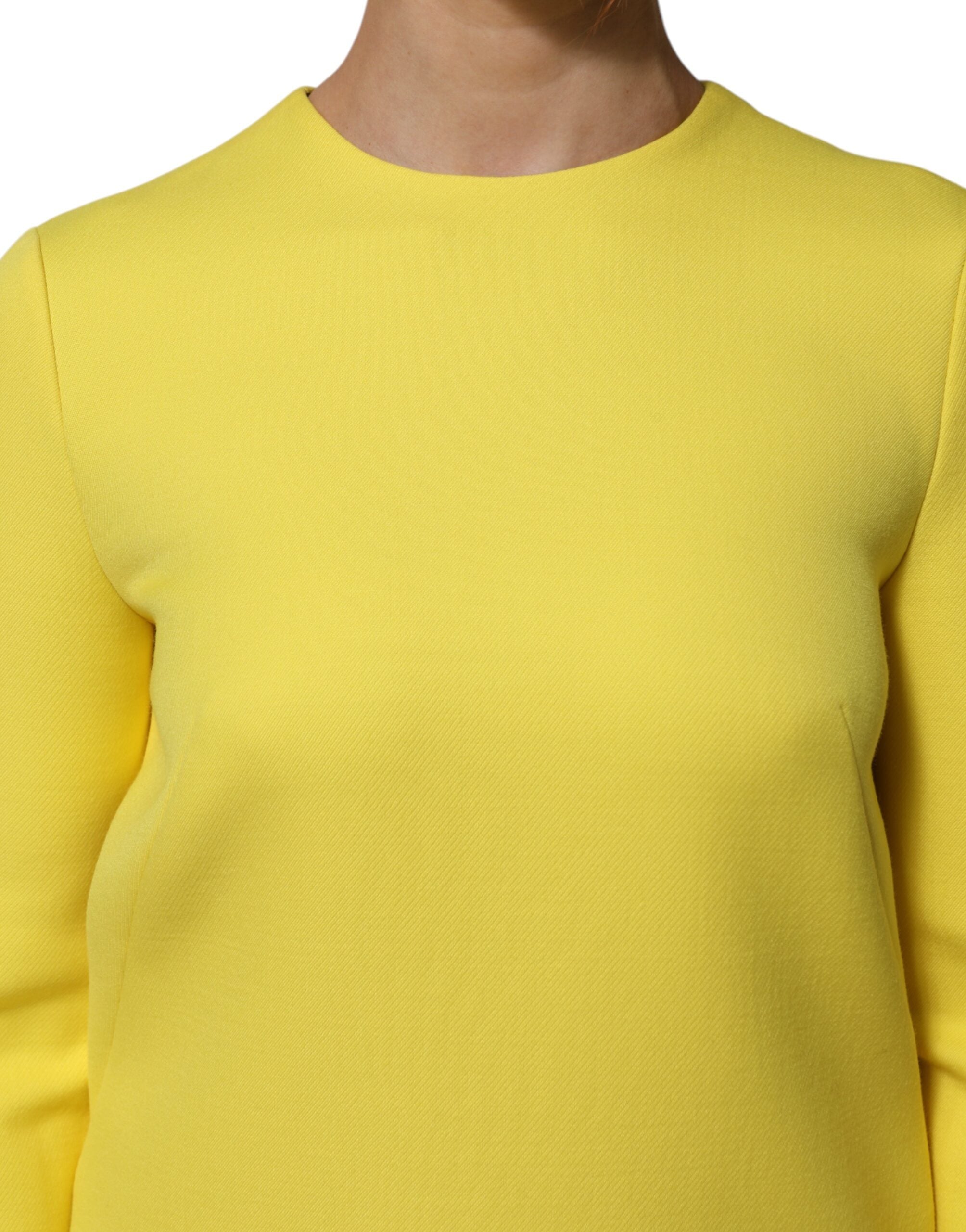 Yellow Viscose Acetate Mini Long Sleeve Dress - ventzia