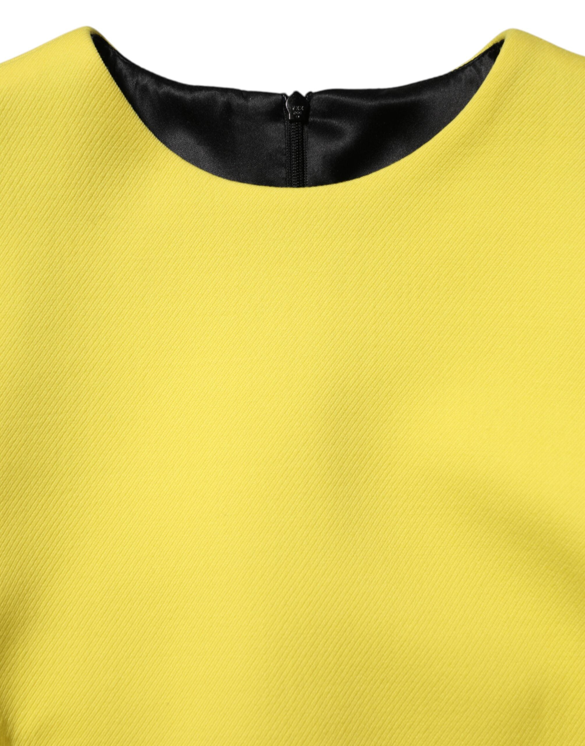 Yellow Viscose Acetate Mini Long Sleeve Dress - ventzia