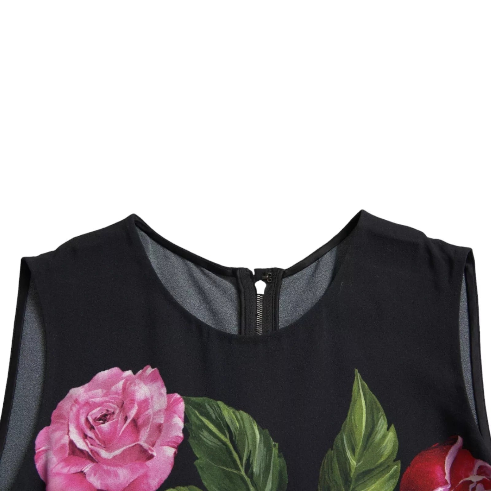 Black Floral Viscose Round Neck Tank Top - ventzia