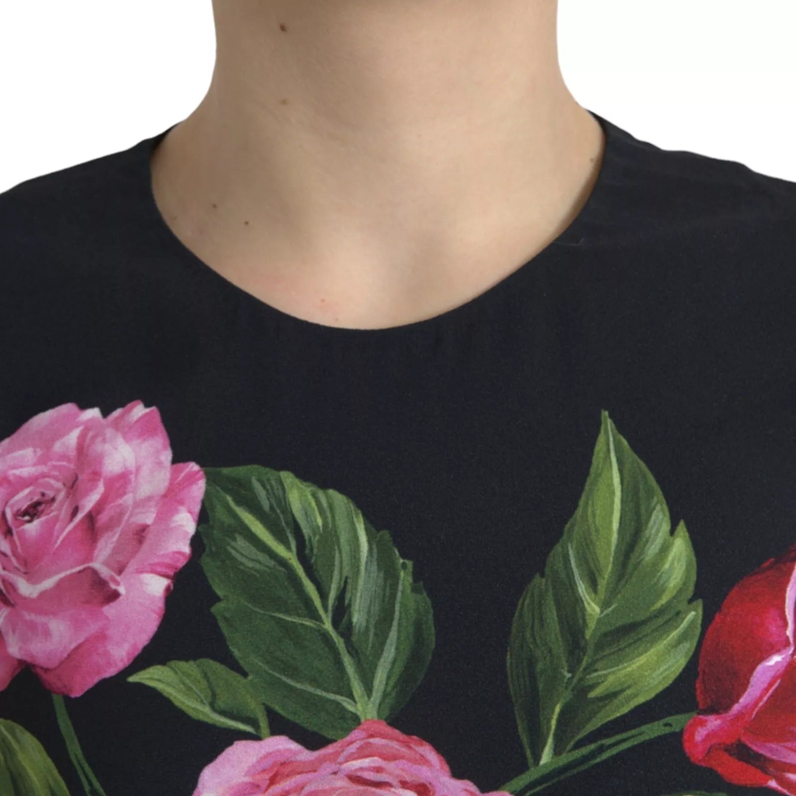 Black Floral Viscose Round Neck Tank Top - ventzia