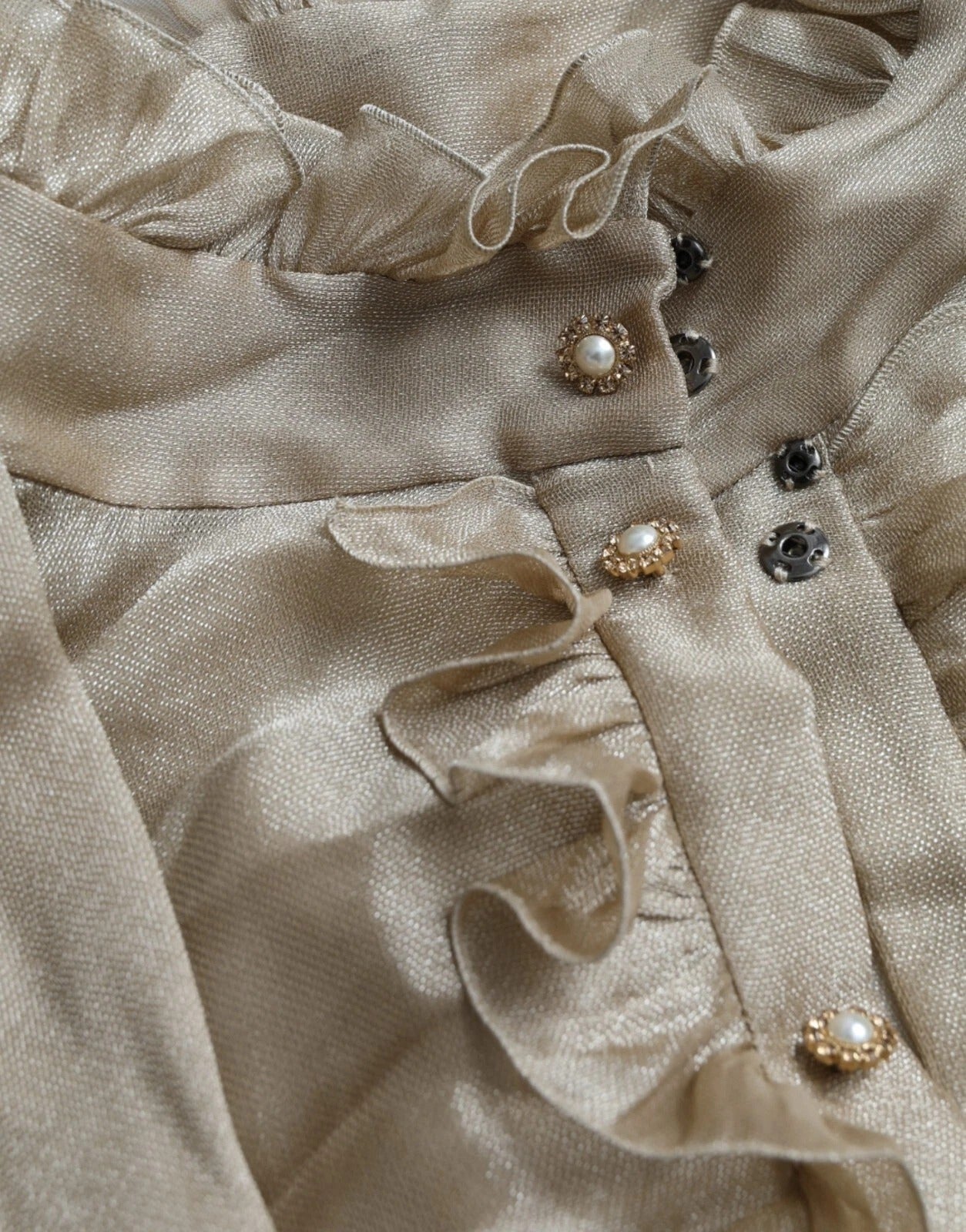 Gold Ascot Collar Ruffles Blouse Top - ventzia