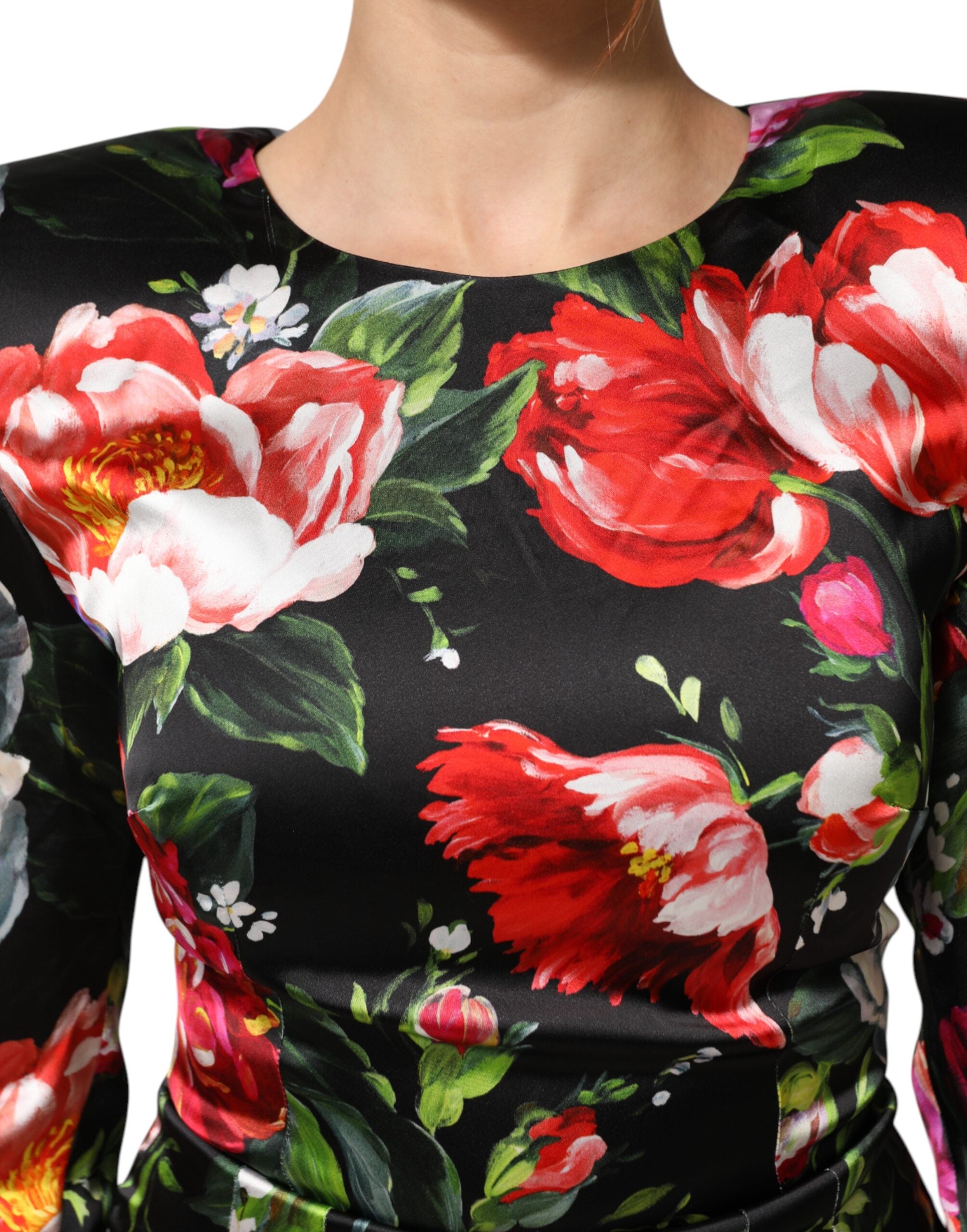 Black Floral Fiori Pittorici Mini Bodycon Dress - ventzia