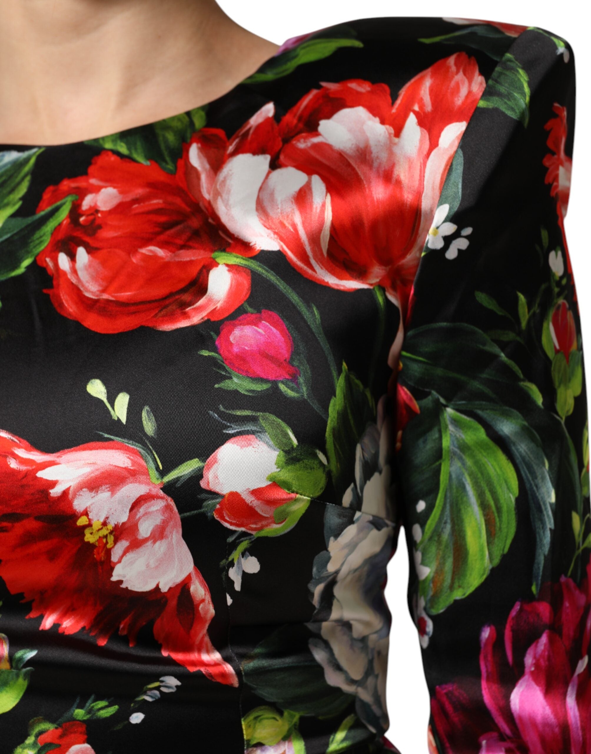 Black Floral Fiori Pittorici Mini Bodycon Dress - ventzia