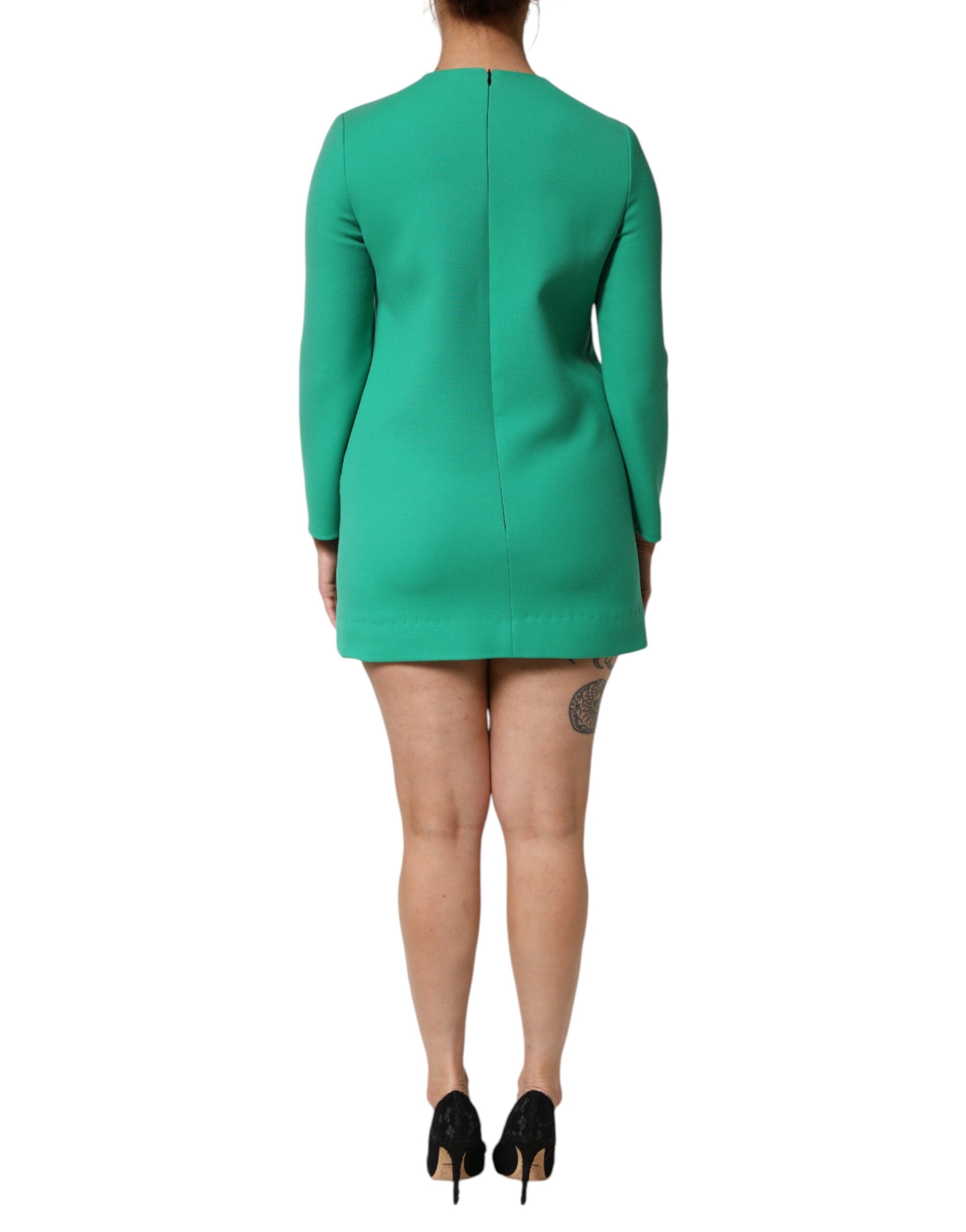 Green Viscose Acetate Mini Long Sleeve Dress - ventzia