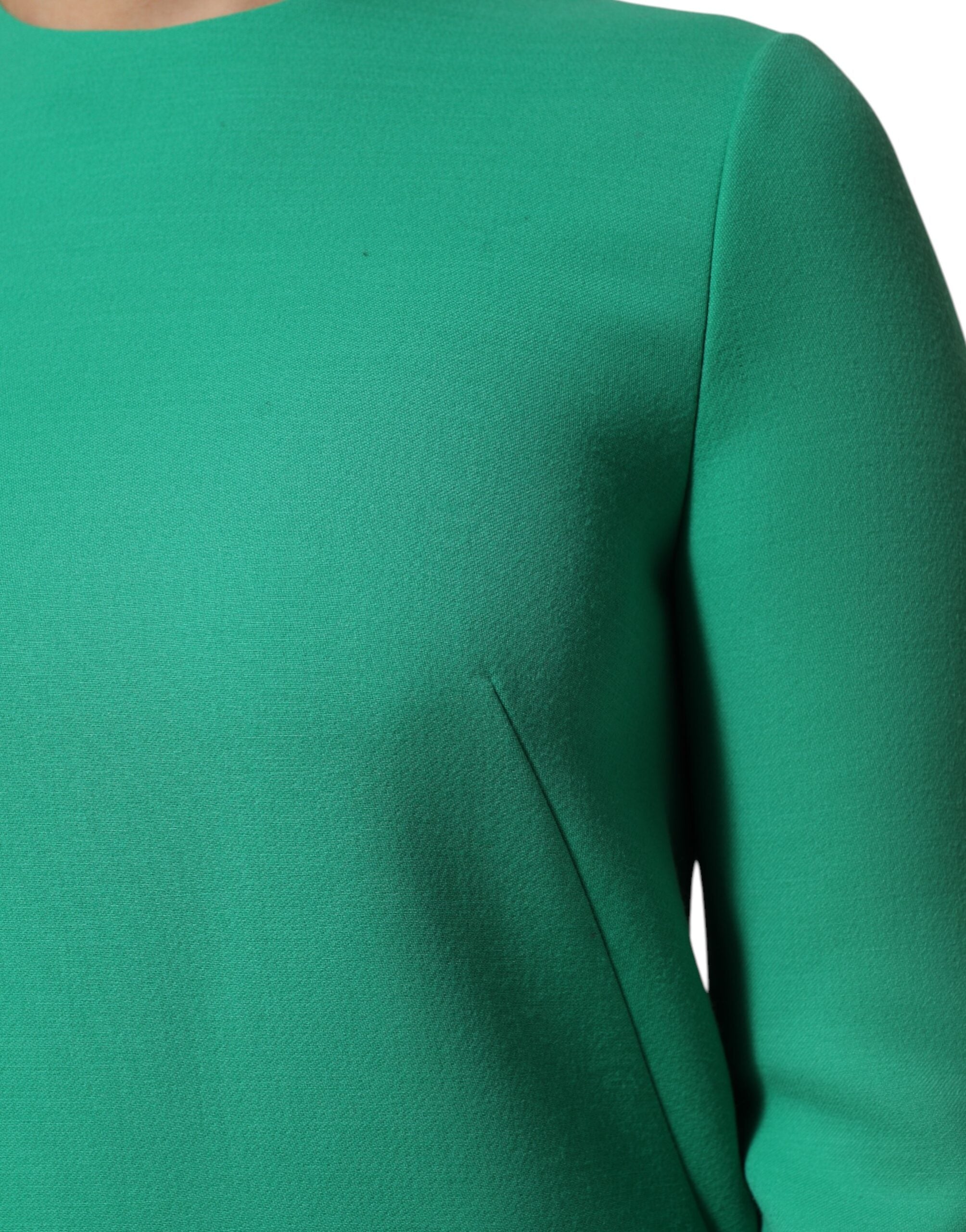 Green Viscose Acetate Mini Long Sleeve Dress - ventzia