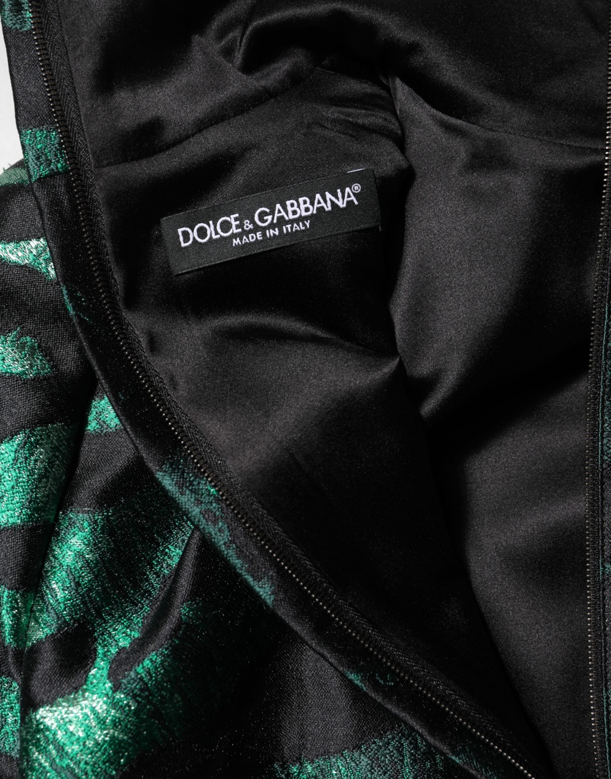 Black Green Metallic Jacquard Mini Long Dress - ventzia