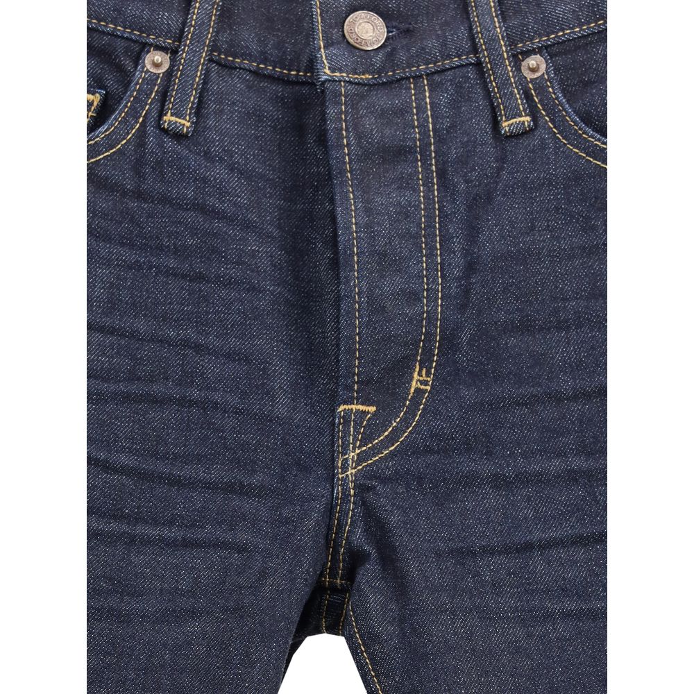 Blue Cotton Straight-Leg Jeans - ventzia