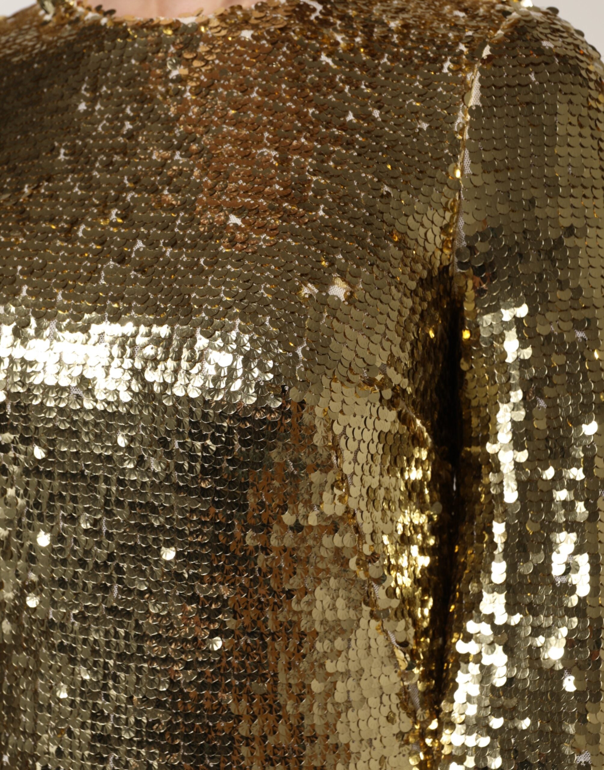 Gold Sequin Long Sleeve Mini Dress - ventzia