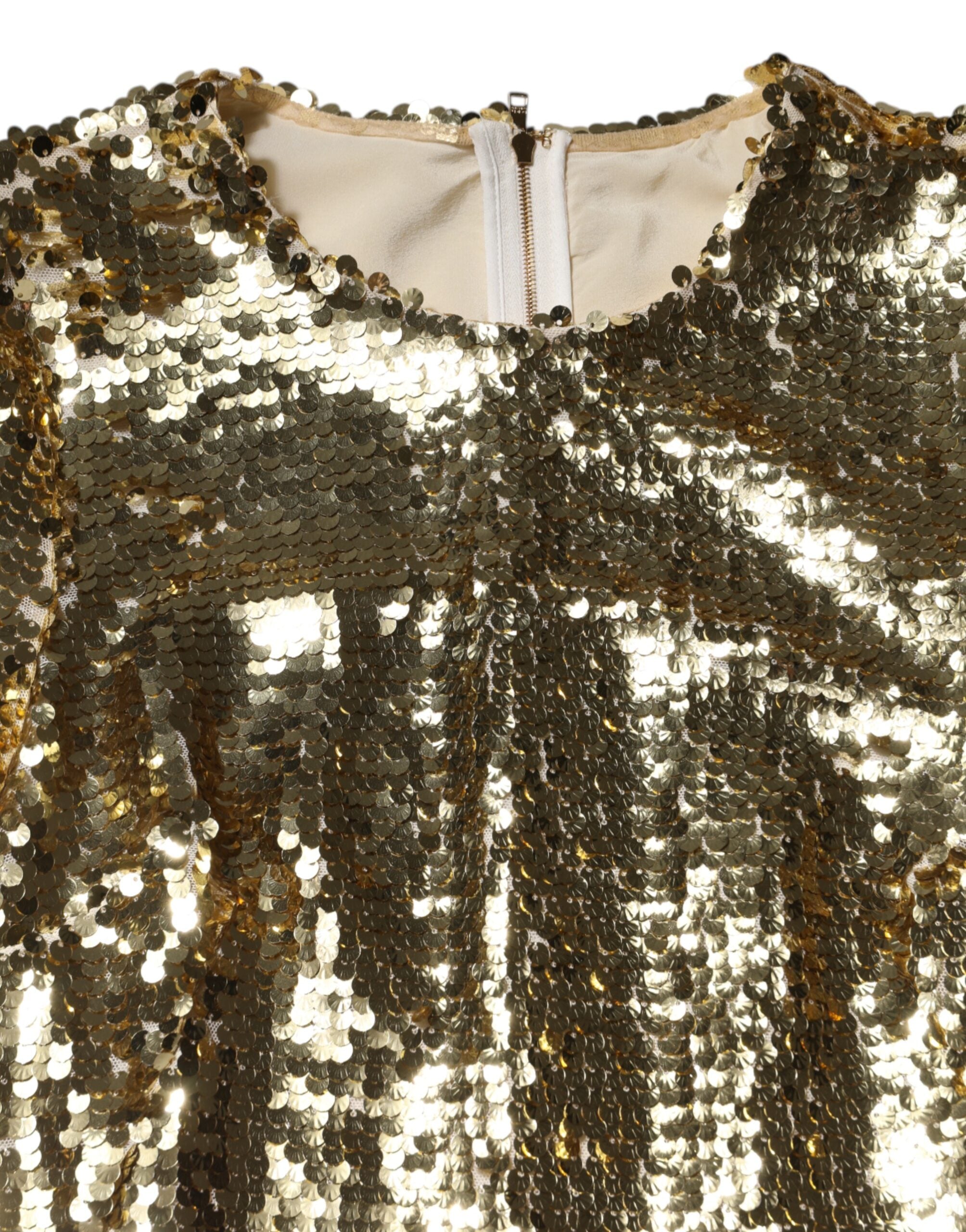 Gold Sequin Long Sleeve Mini Dress - ventzia