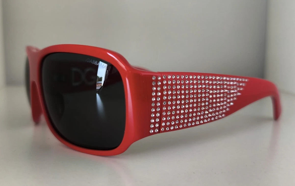 DG4027 Red Crystal Black Lens Shades Sunglasses - ventzia