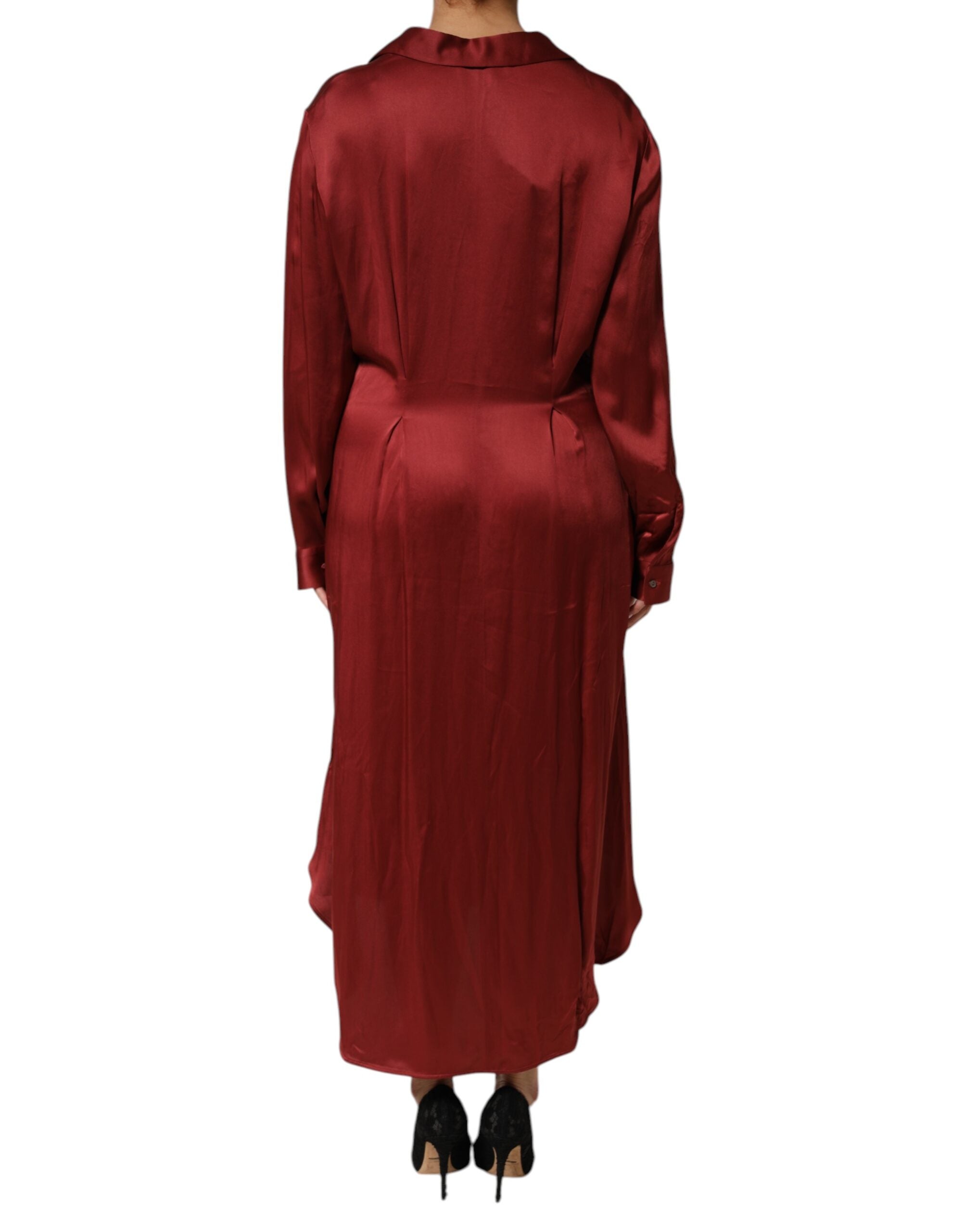Burgundy Acetate Viscose Satin Long Dress - ventzia