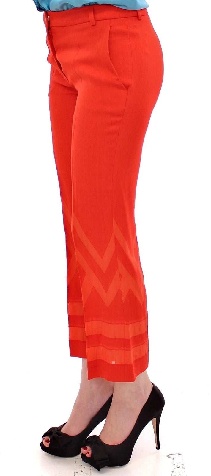 Red Pants Cropped 3/4 Short Nude Capri Pants - ventzia