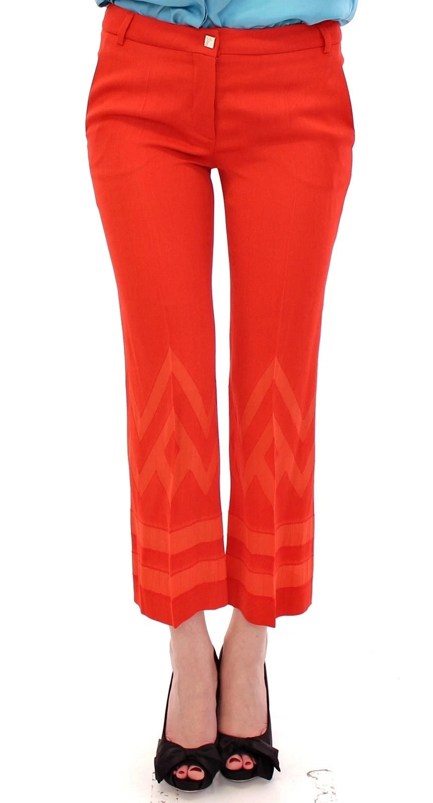 Red Pants Cropped 3/4 Short Nude Capri Pants - ventzia