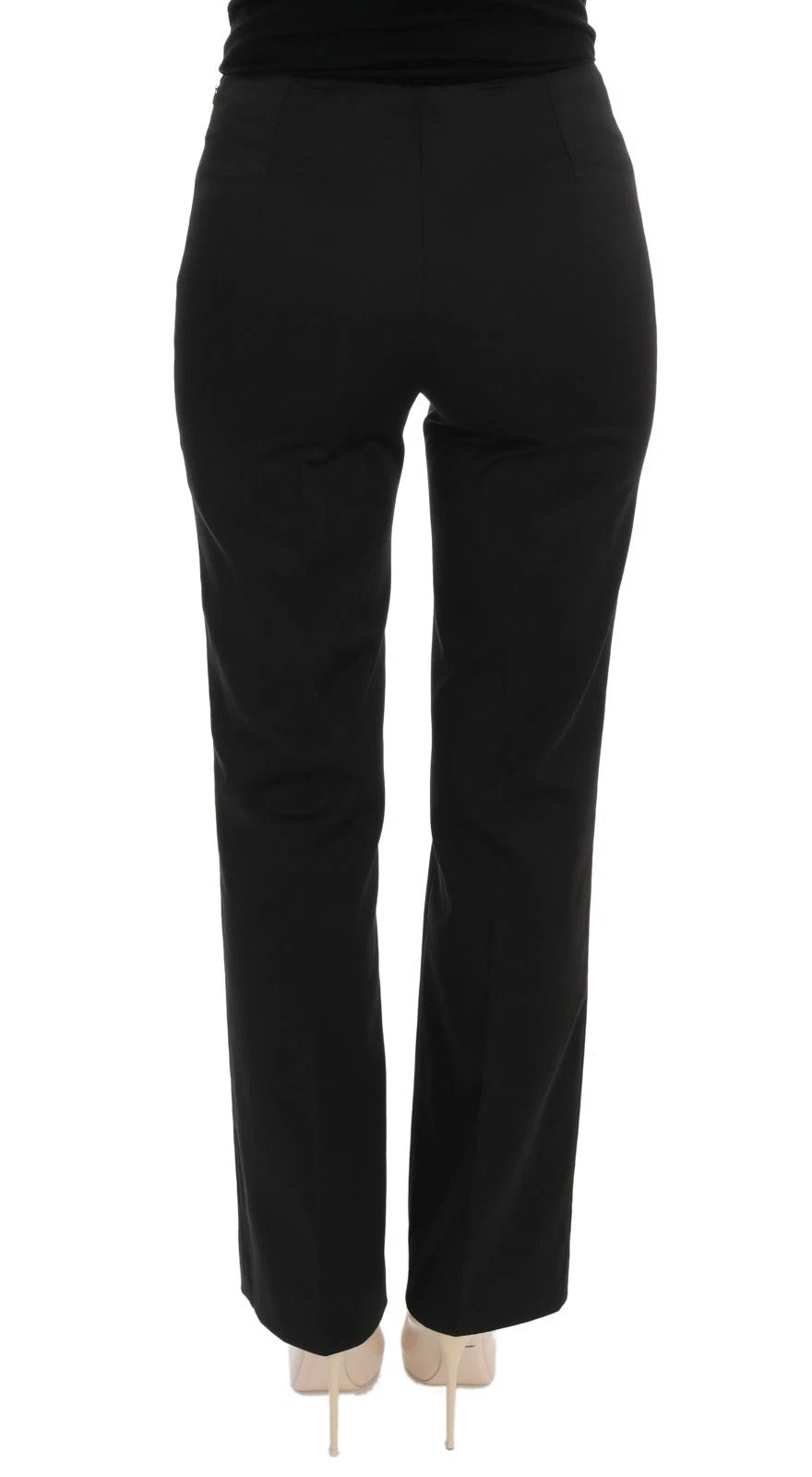 Black Stretch Straight Fit Dress Trousers Pants - ventzia