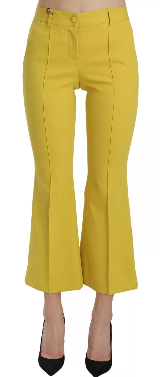 Yellow Flared Bootcut Capri Cotton Pants - ventzia