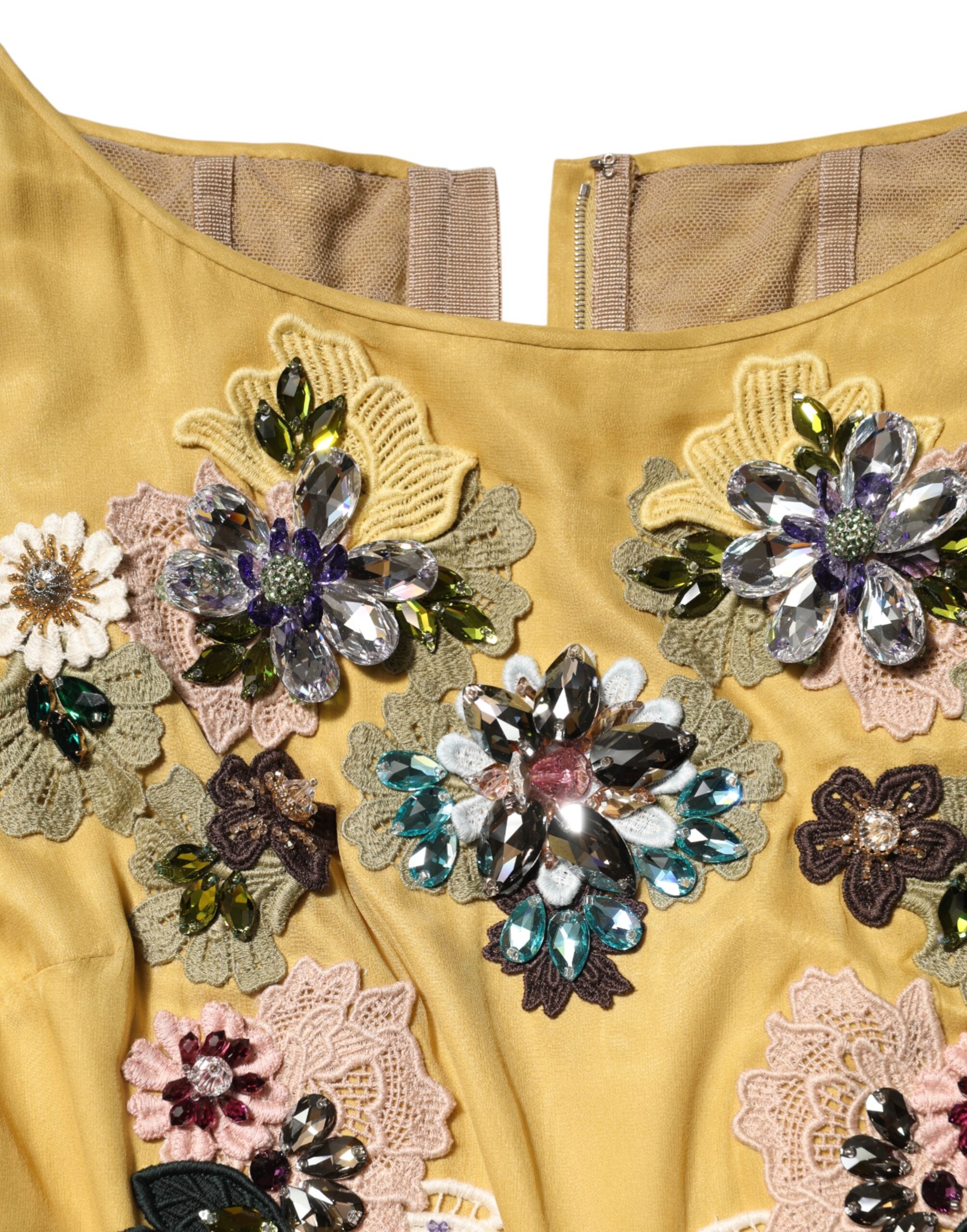 Yellow Silk Floral Embroidered Maxi Dress - ventzia
