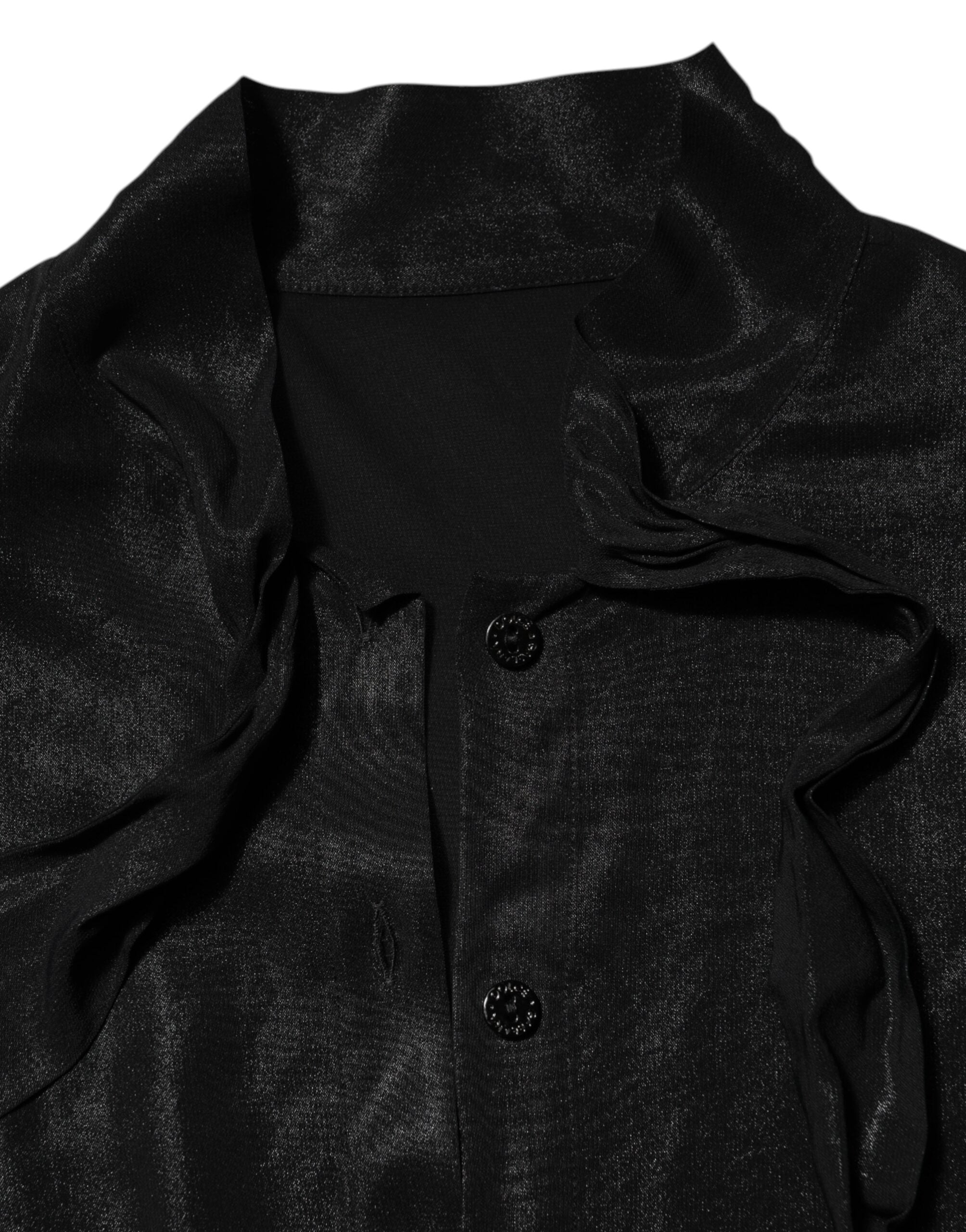 Black Viscose Long Sleeve Tie Neck Blouse Top - ventzia
