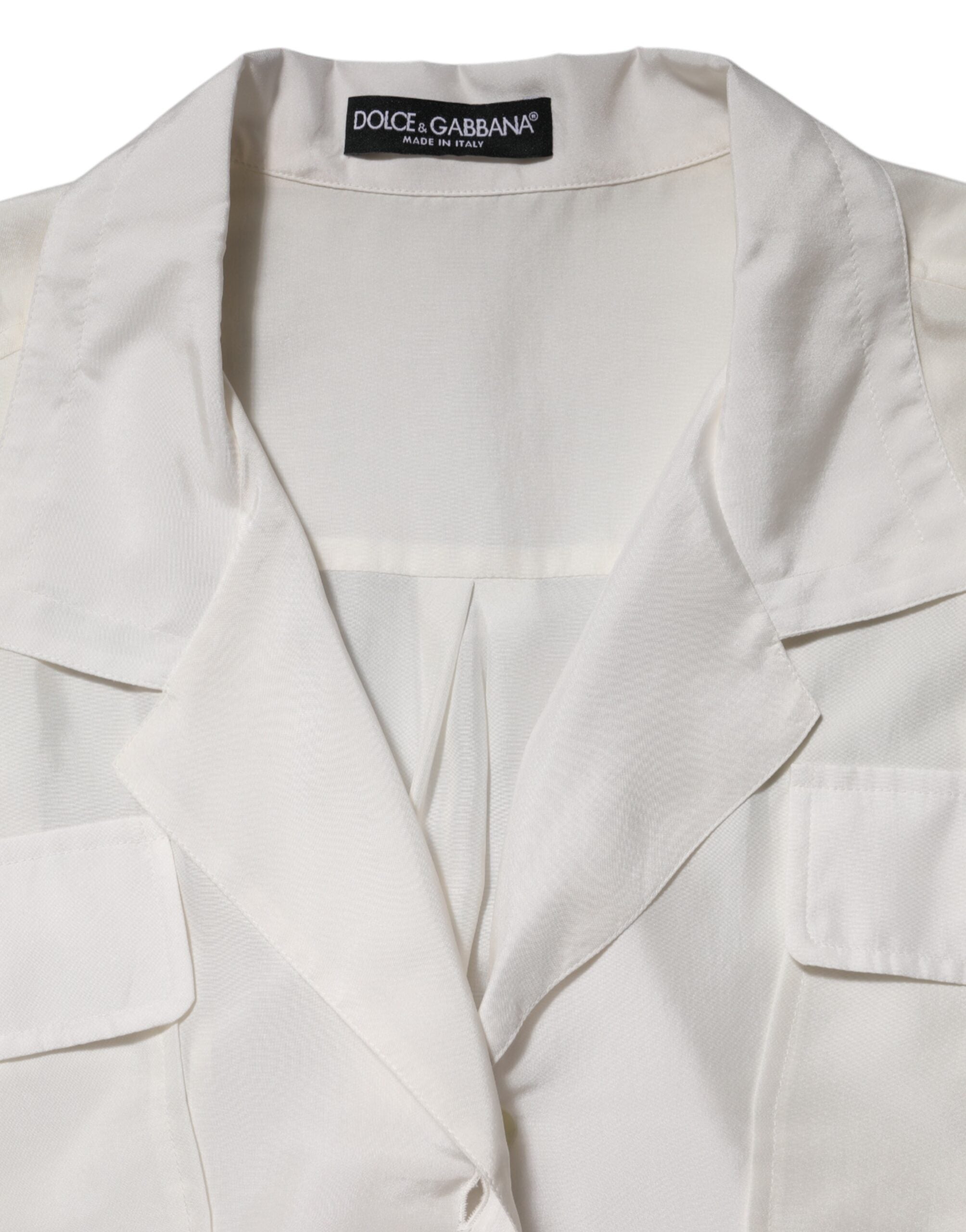 White Silk Collared 3/4 Sleeves Blouse Top - ventzia
