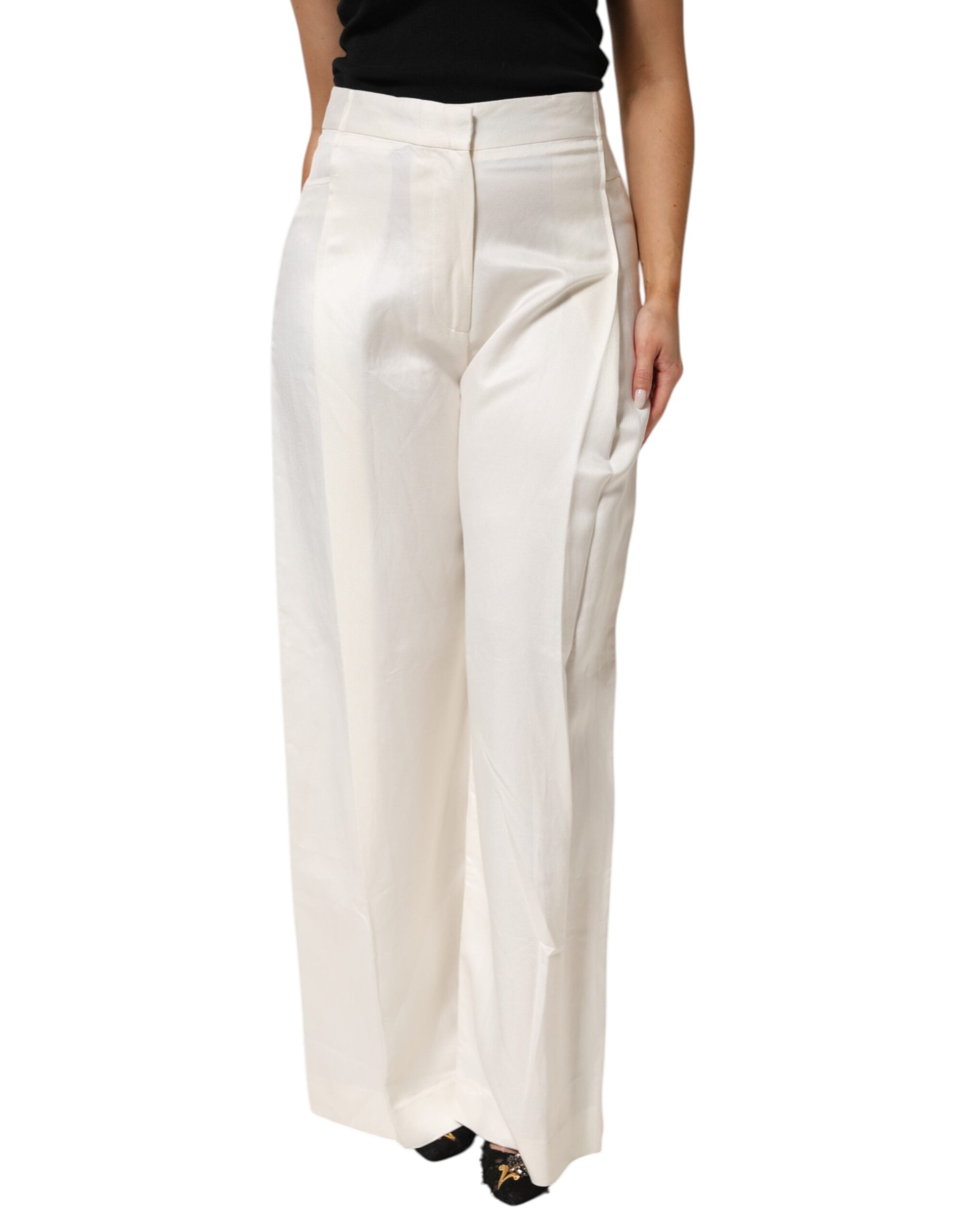 White Viscose Linen Wide Leg Palazzo Womens Pants - ventzia