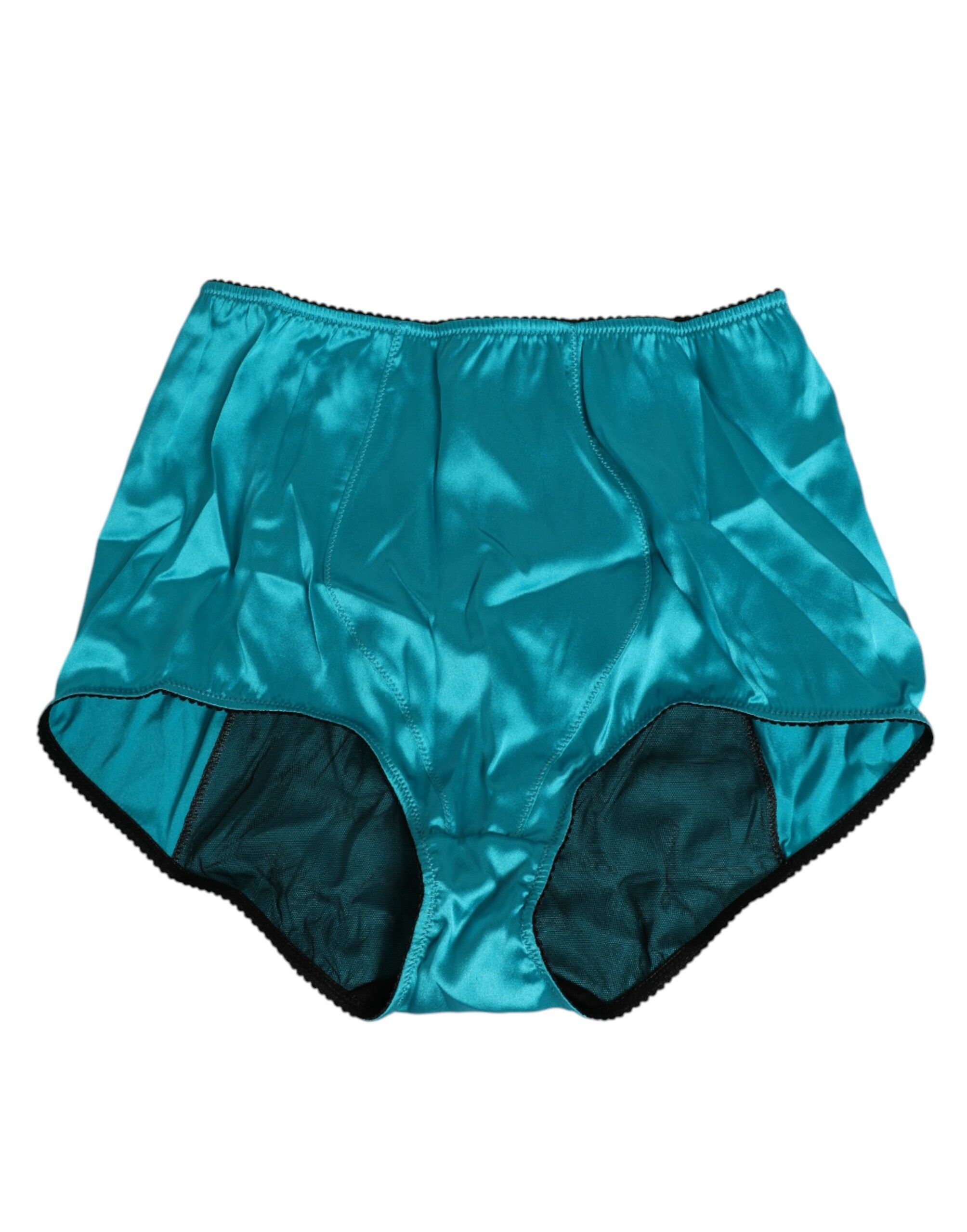 Aqua Green Satin High-Waist Briefs Underwear - ventzia