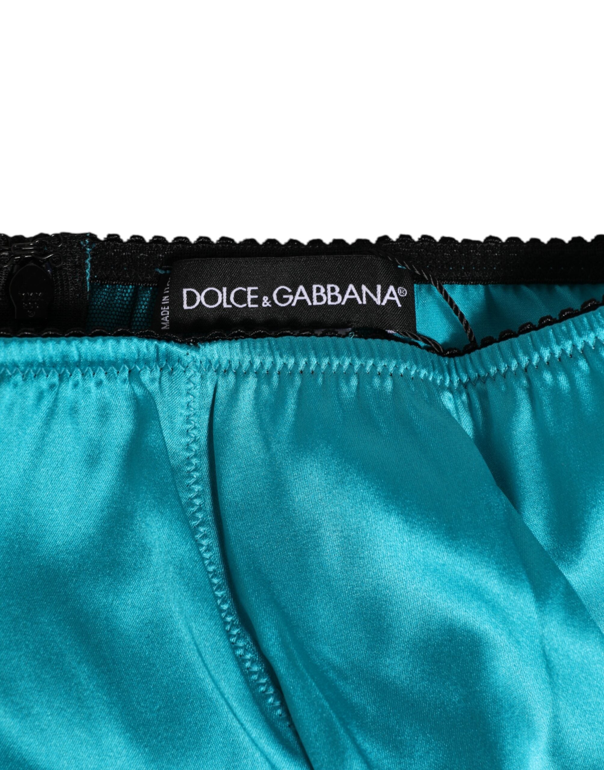 Aqua Green Satin High-Waist Briefs Underwear - ventzia