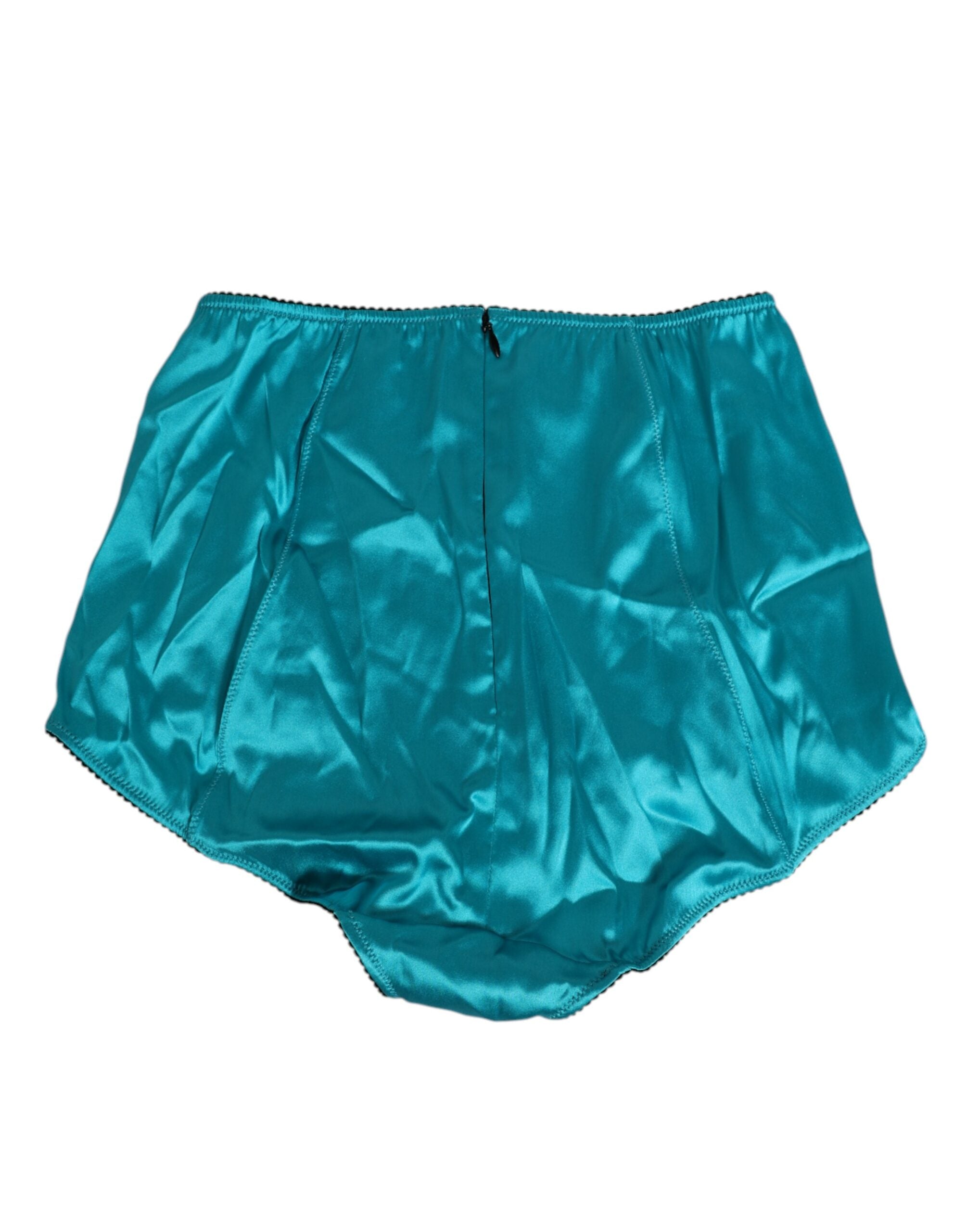 Aqua Green Satin High-Waist Briefs Underwear - ventzia