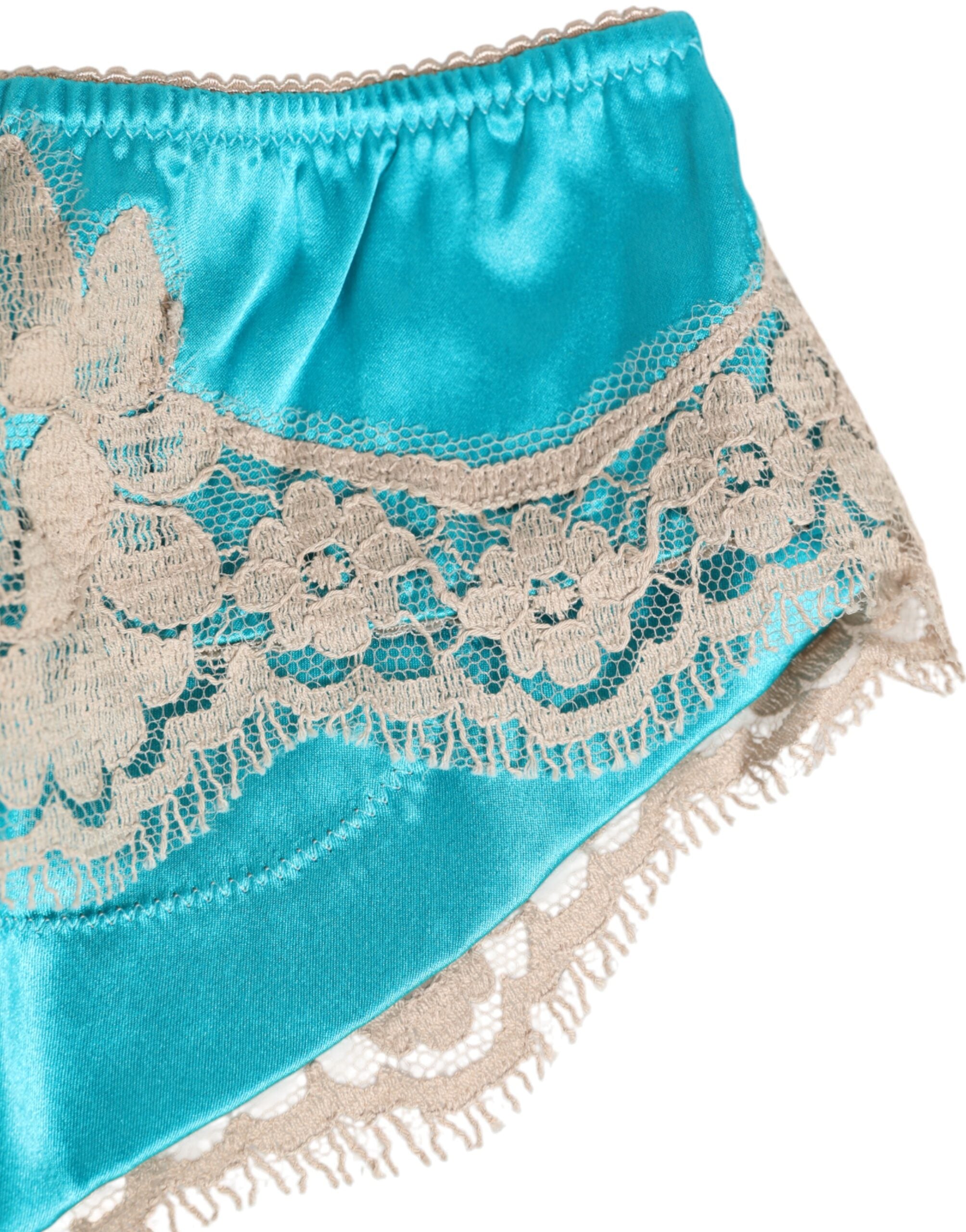 Blue Silk Satin Lace Trim New Slip Underwear - ventzia