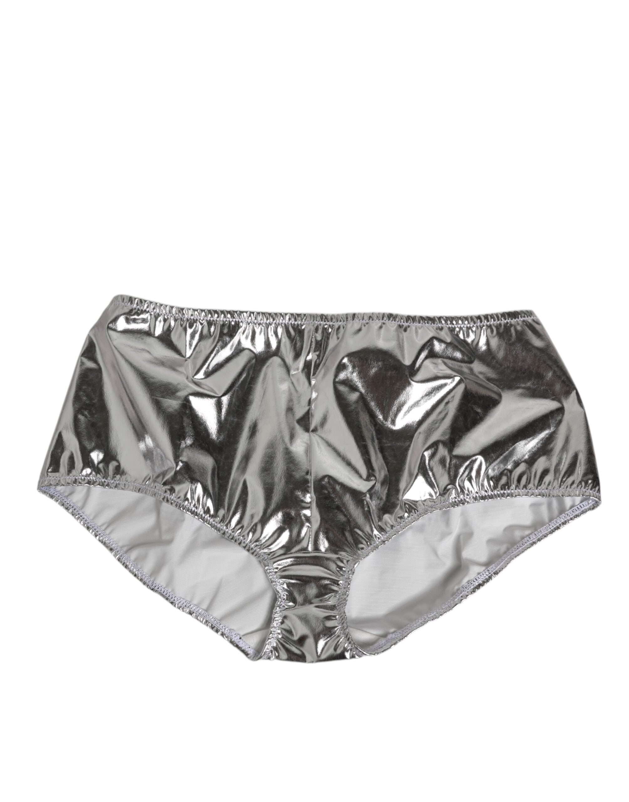 Silver Metallic High Waist Bikini Bottom Women  Underwear - ventzia