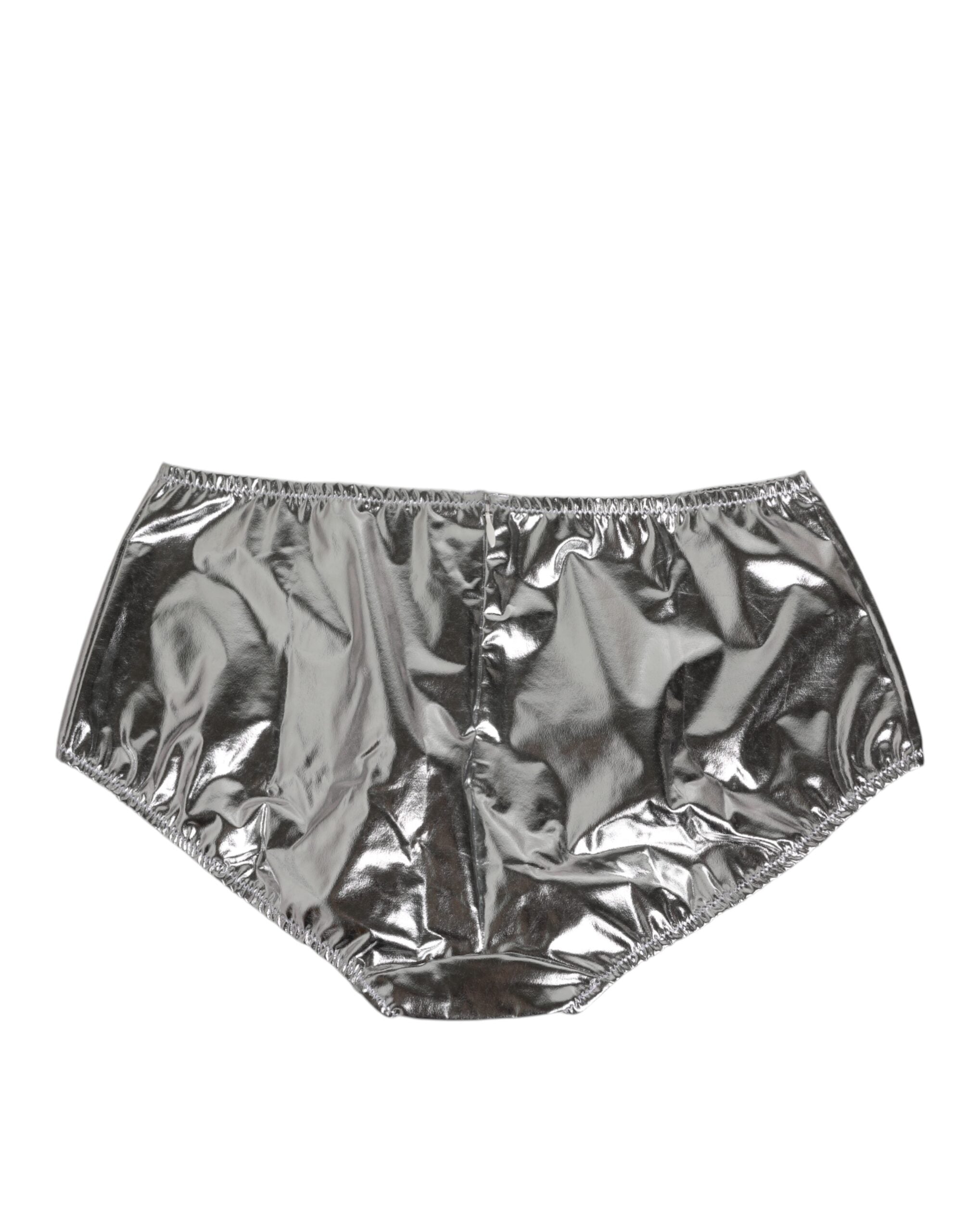 Silver Metallic High Waist Bikini Bottom Women  Underwear - ventzia