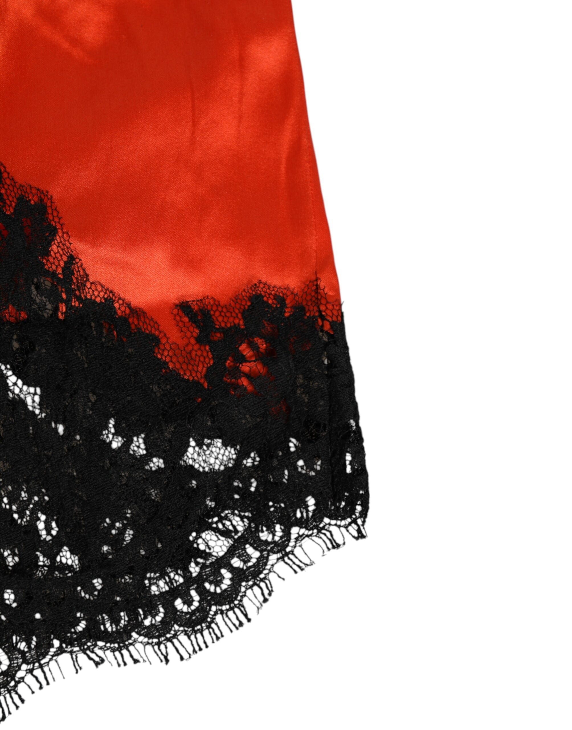 Red Silk Satin Lace Shorts Underwear - ventzia