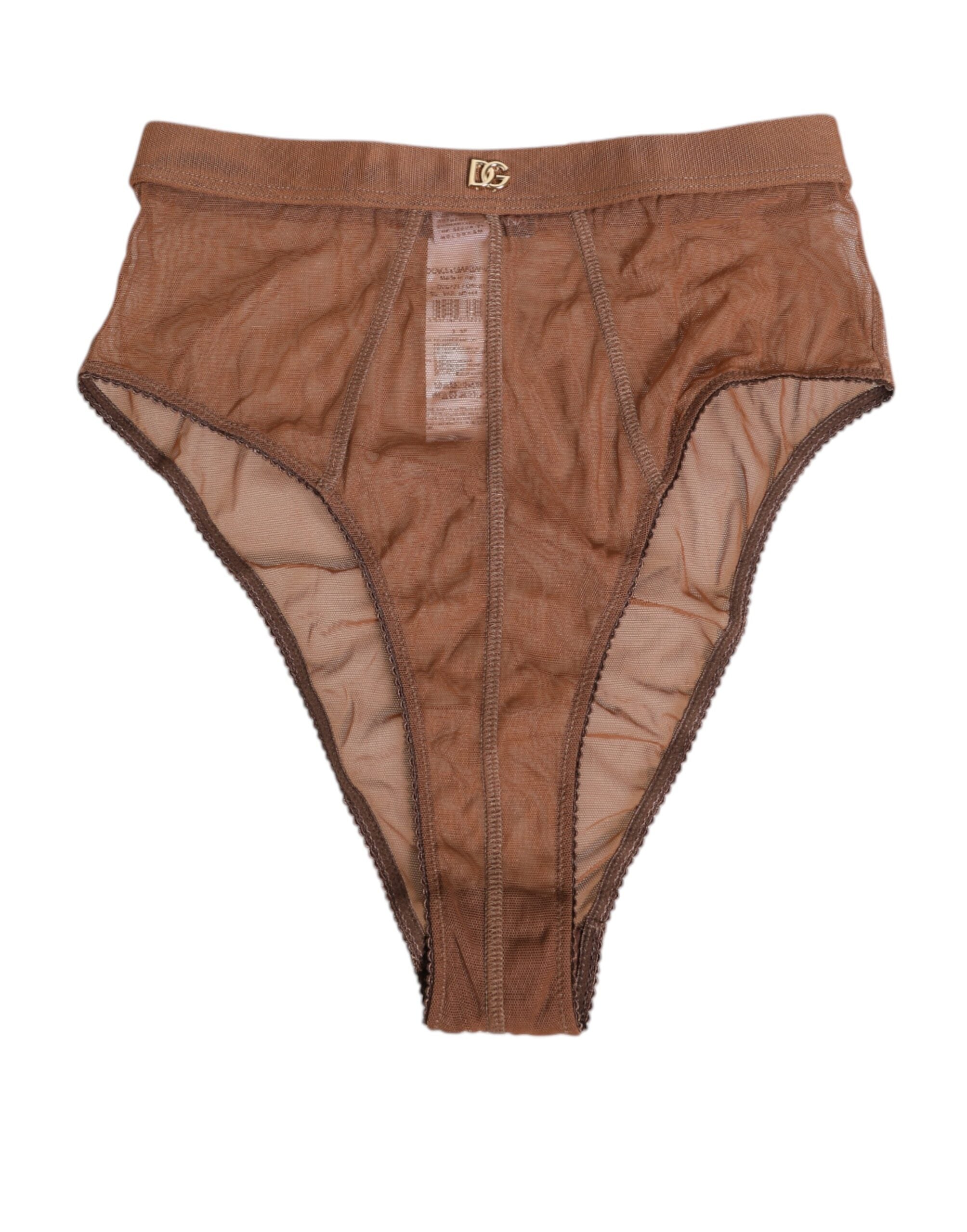 Brown Sheer Mesh High Waist Briefs Underwear - ventzia