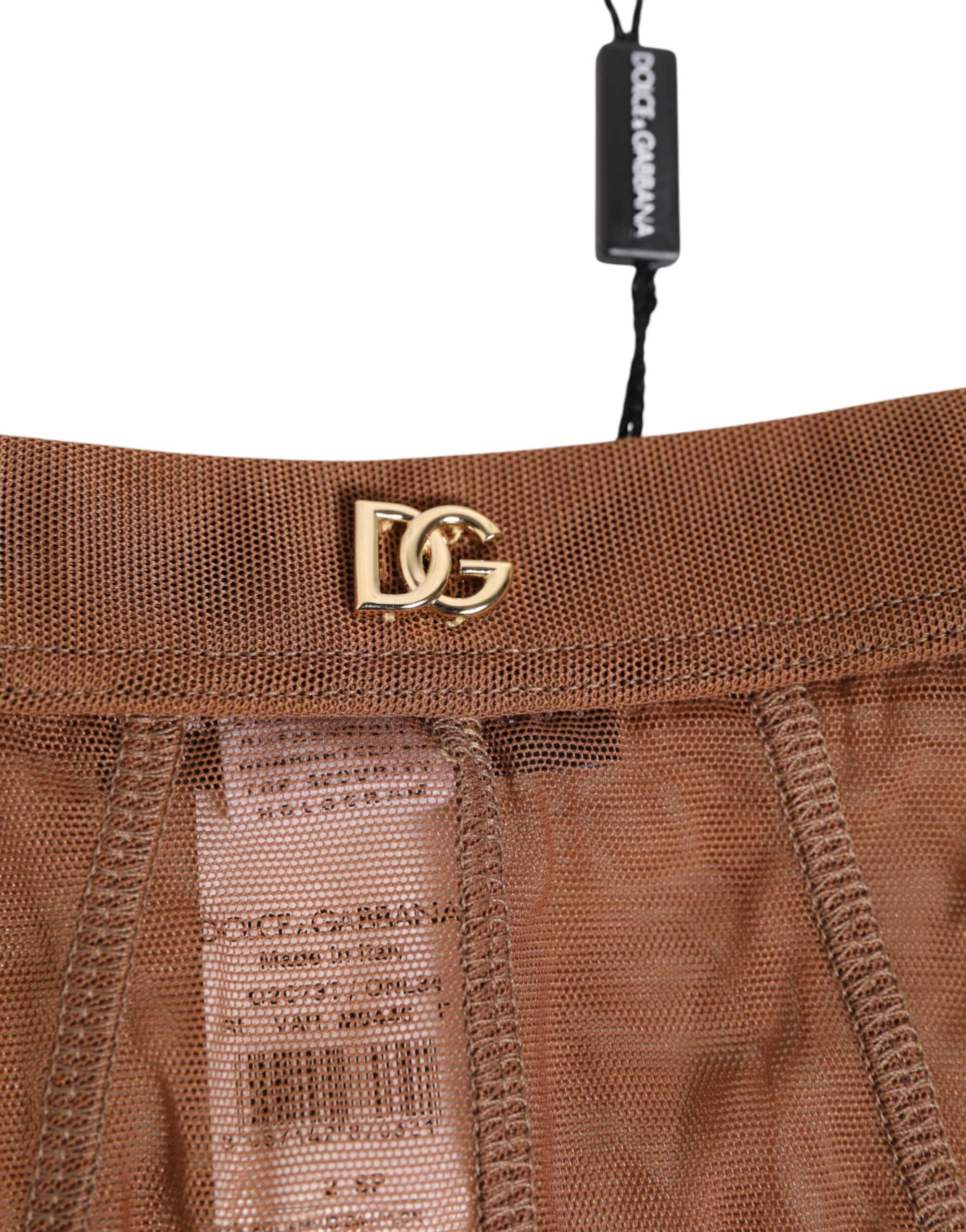 Brown Sheer Mesh High Waist Briefs Underwear - ventzia