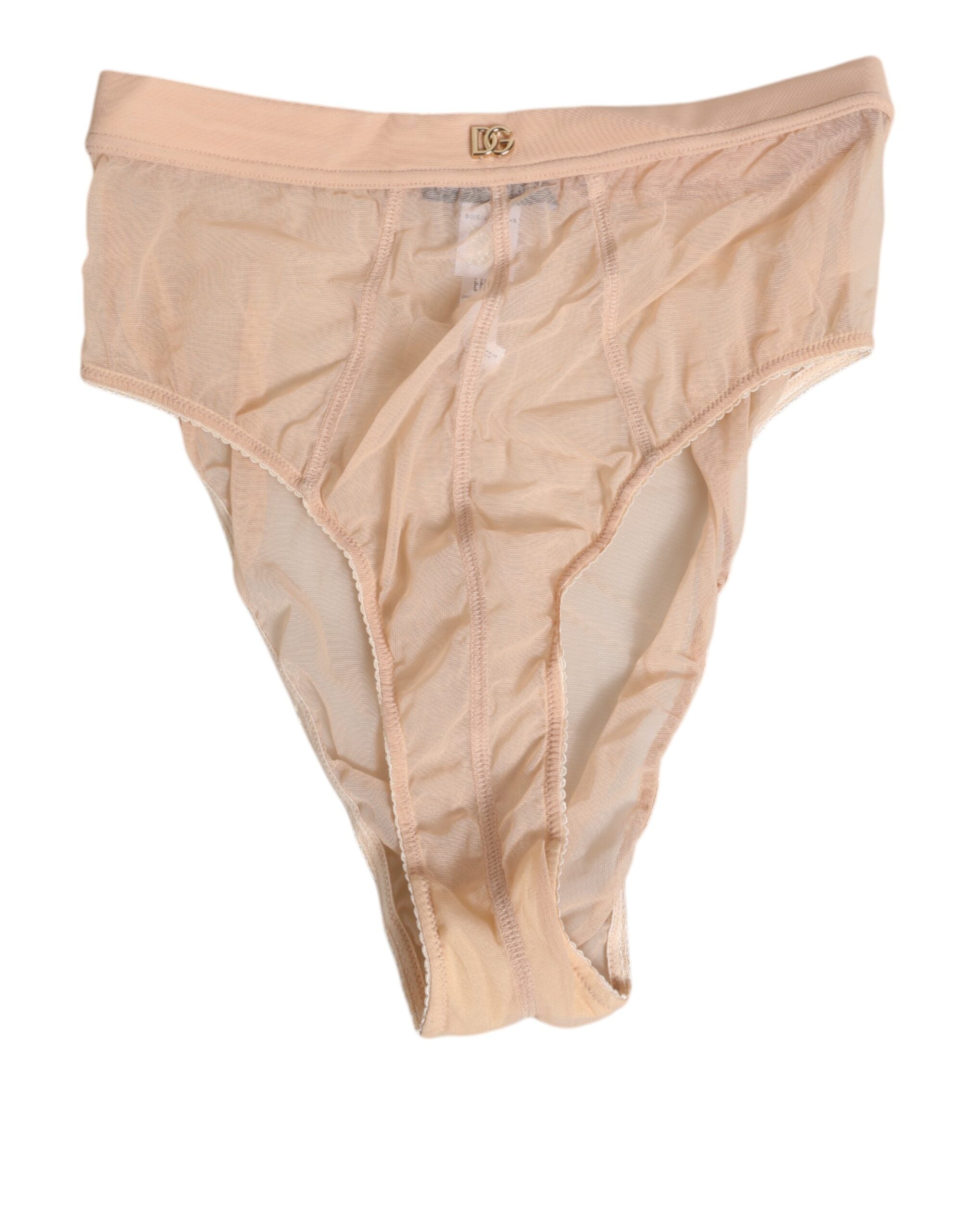 Beige Sheer Mesh High Waist Panty Underwear - ventzia