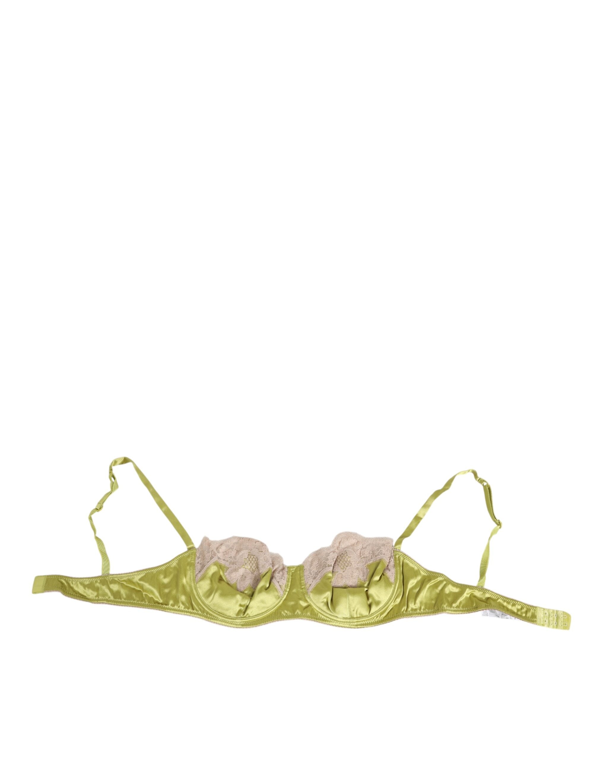 Lime Green Silk Satin Lace Padded Balconnet Underwear - ventzia
