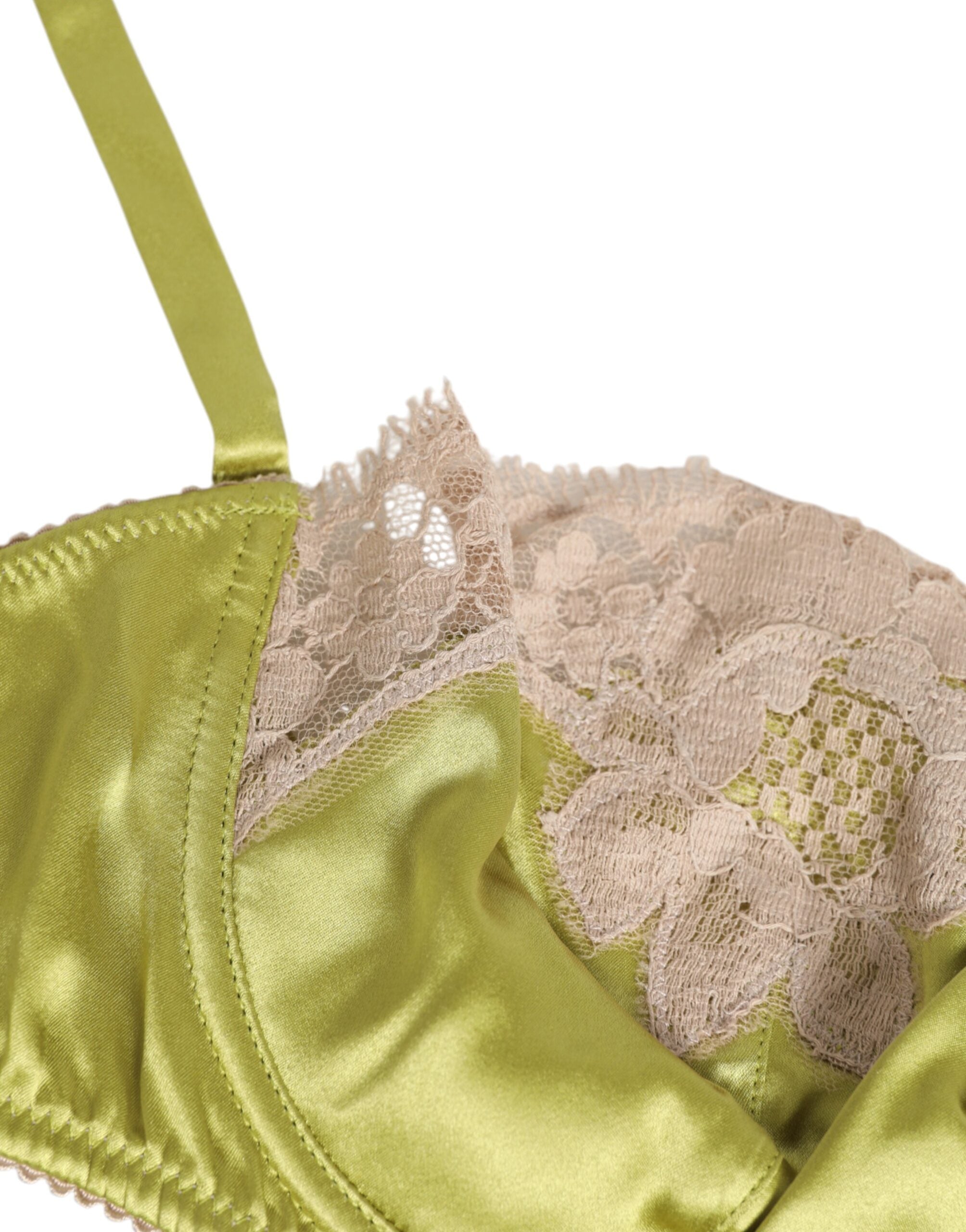 Lime Green Silk Satin Lace Padded Balconnet Underwear - ventzia
