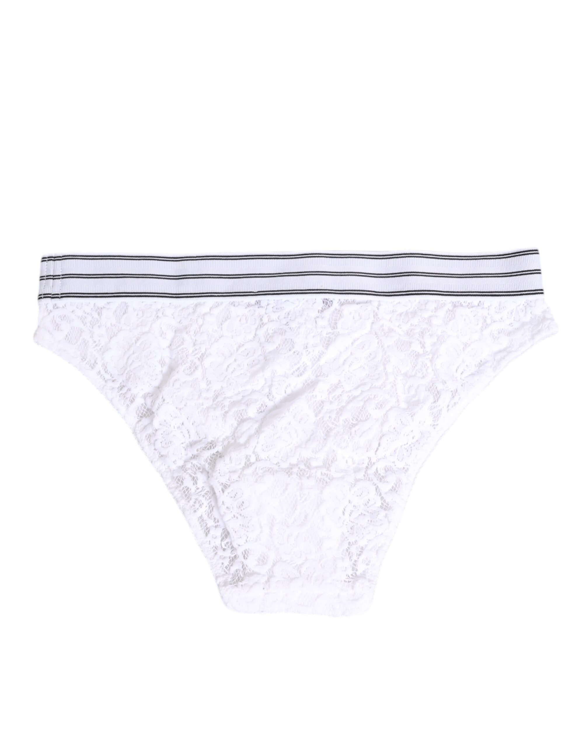 White Lace Slip Brief Logo Waistband Underwear - ventzia