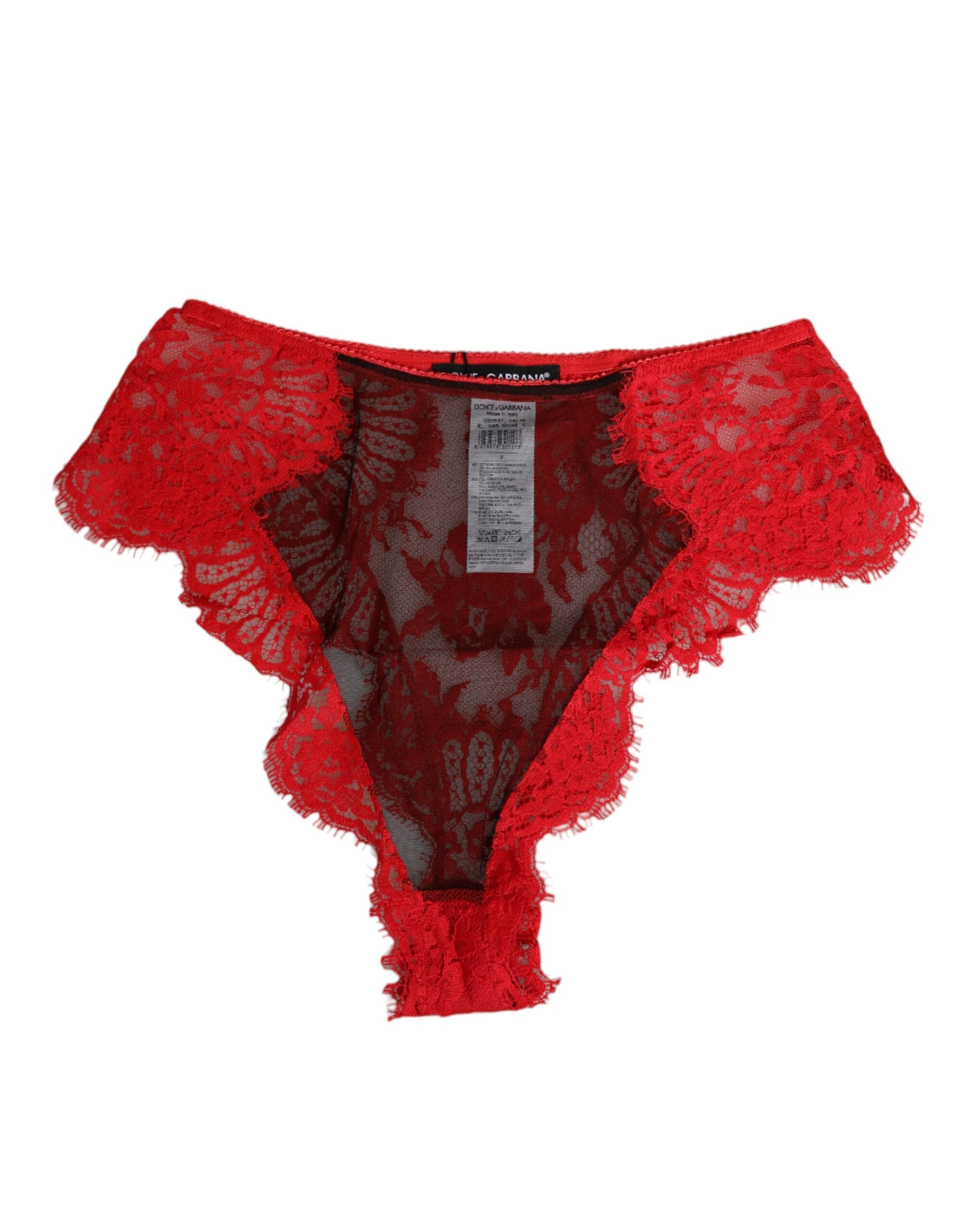 Red Floral Lace Sheer Briefs Women Underwear - ventzia