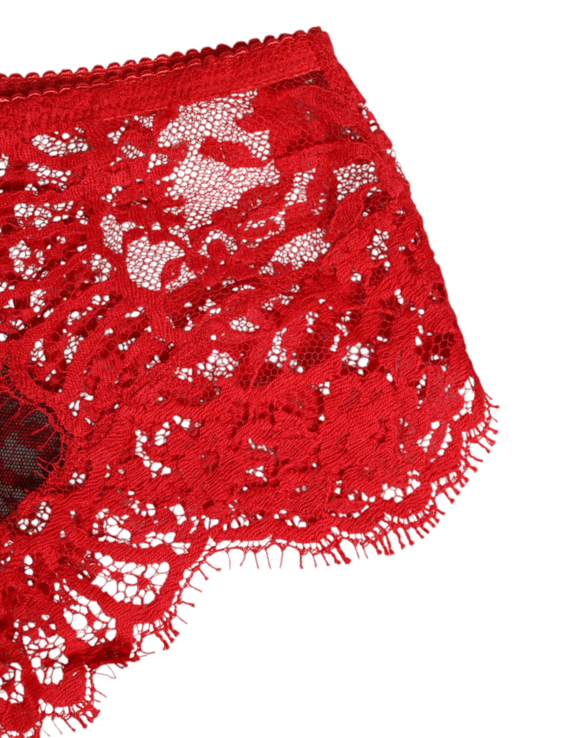 Red Floral Lace Sheer Briefs Women Underwear - ventzia