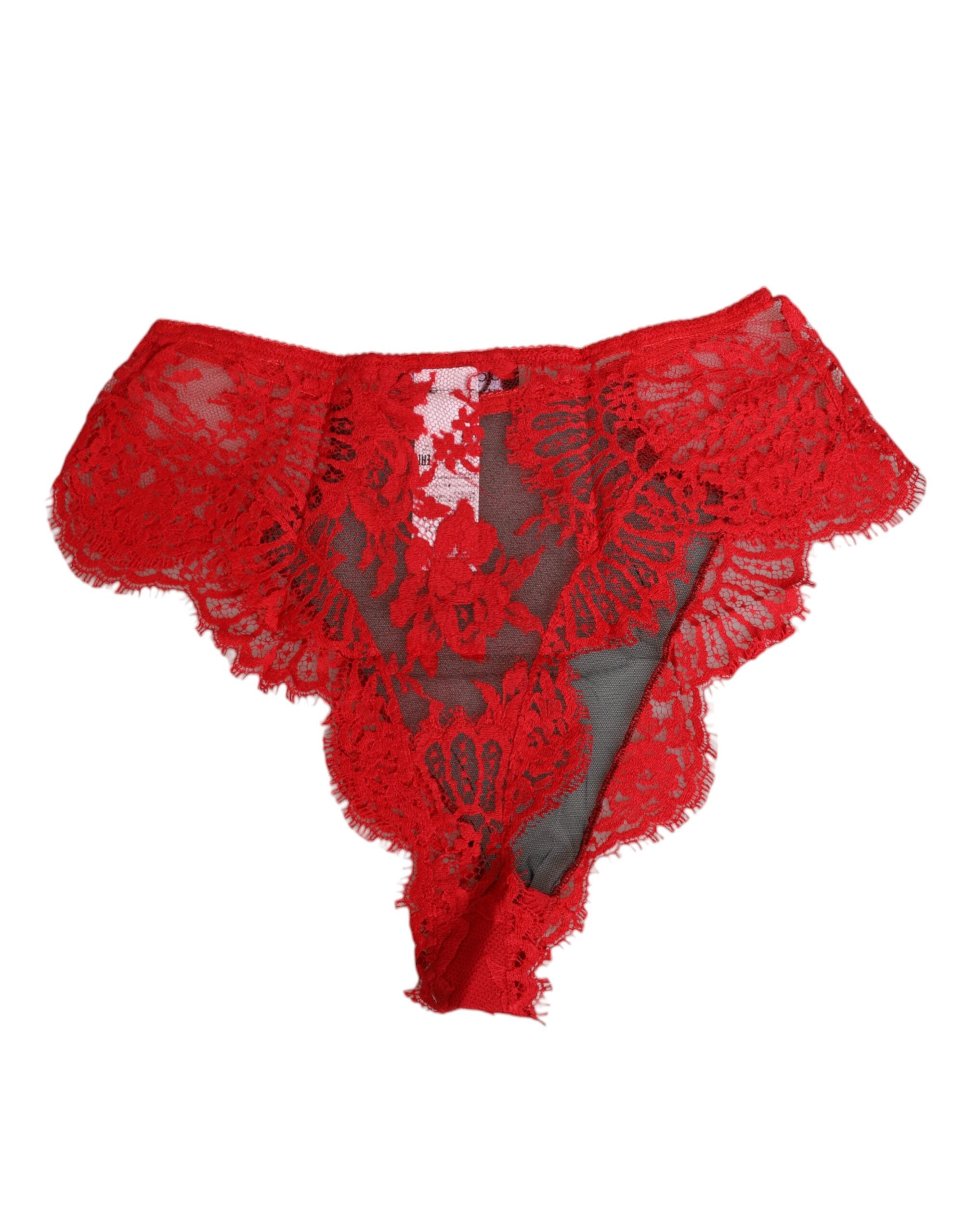 Red Floral Lace Sheer Briefs Women Underwear - ventzia
