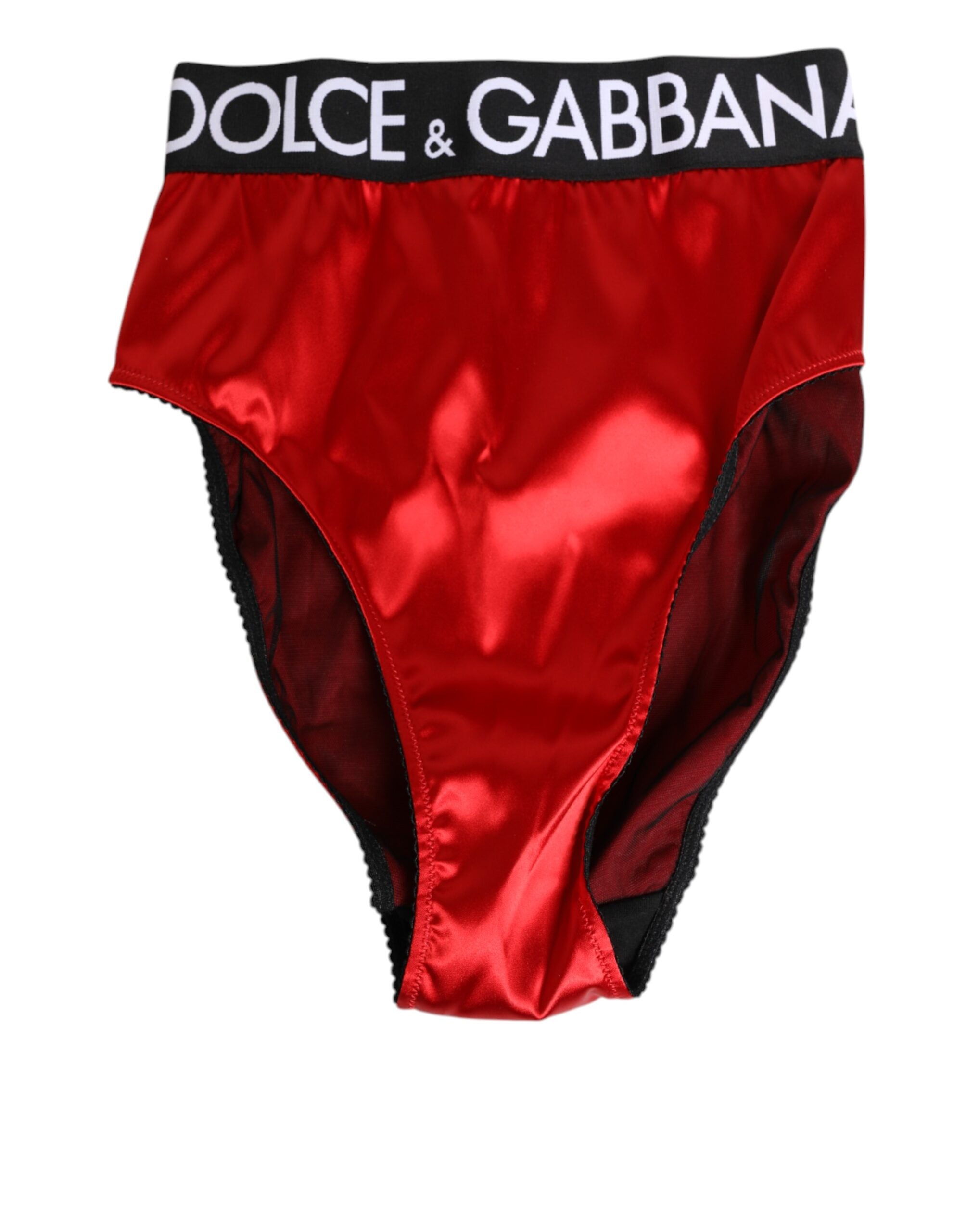 Red Satin High-Waist Briefs Logo Women Underwear - ventzia