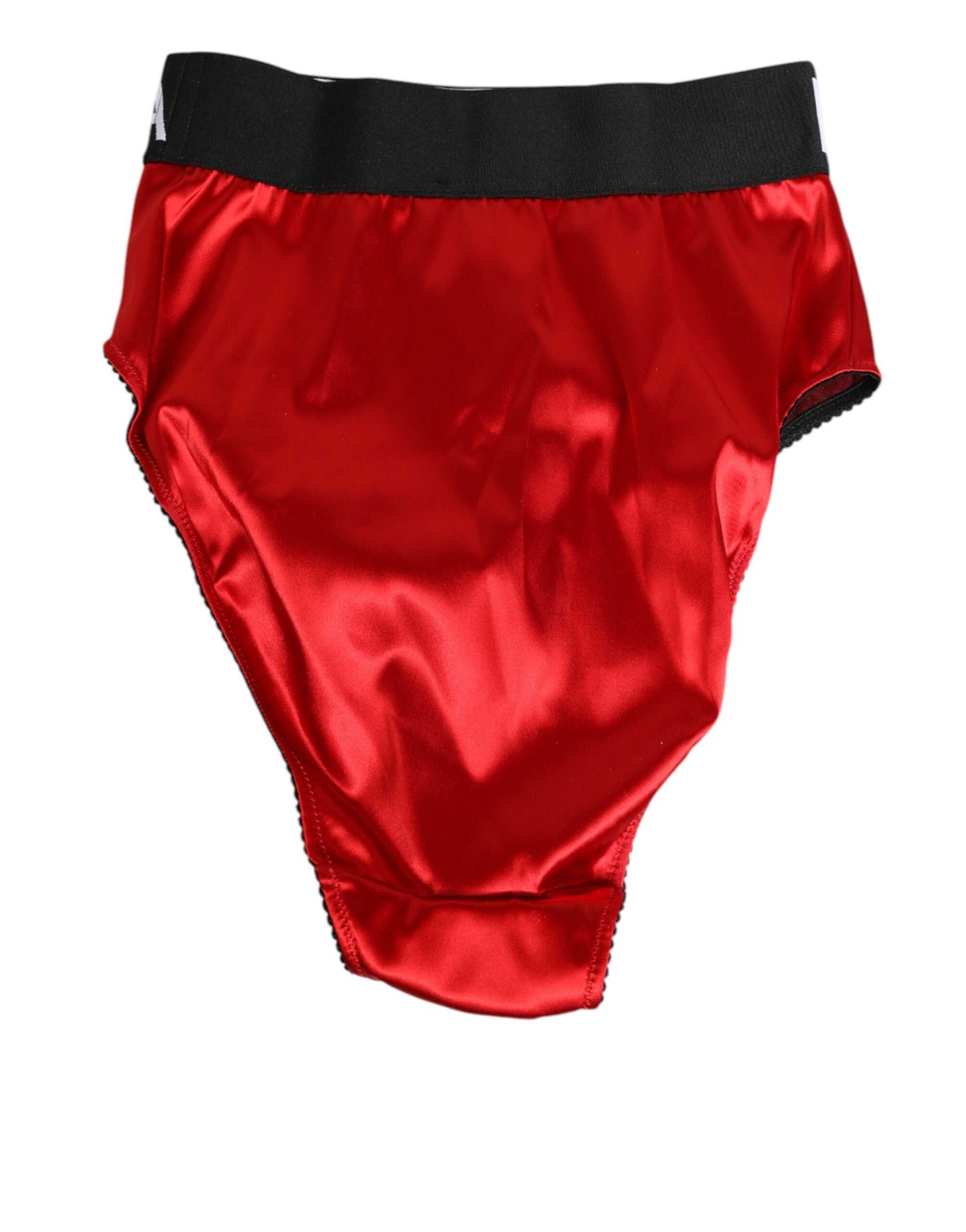 Red Satin High-Waist Briefs Logo Women Underwear - ventzia