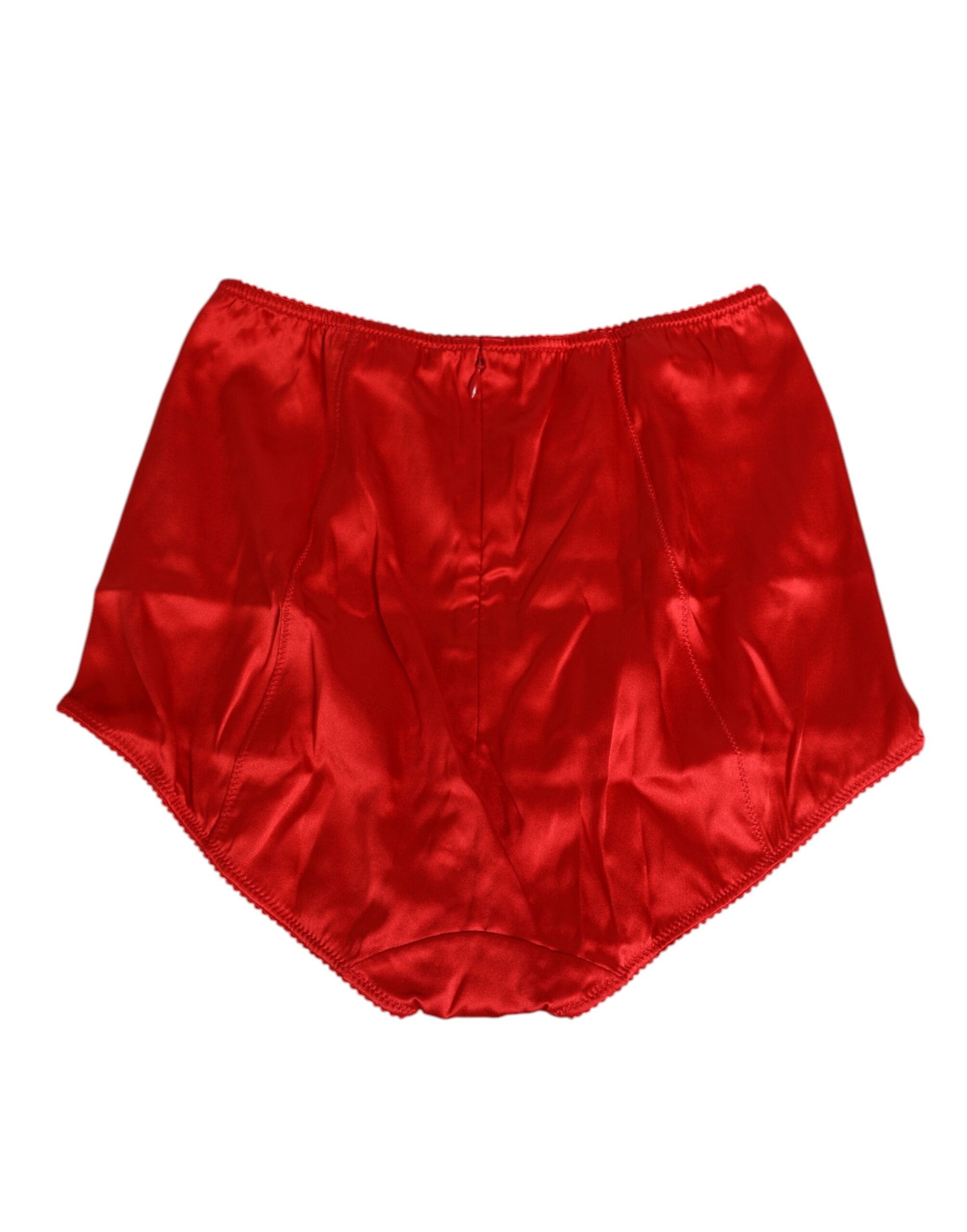 Red Silk Satin High-Waist Briefs Women Underwear - ventzia