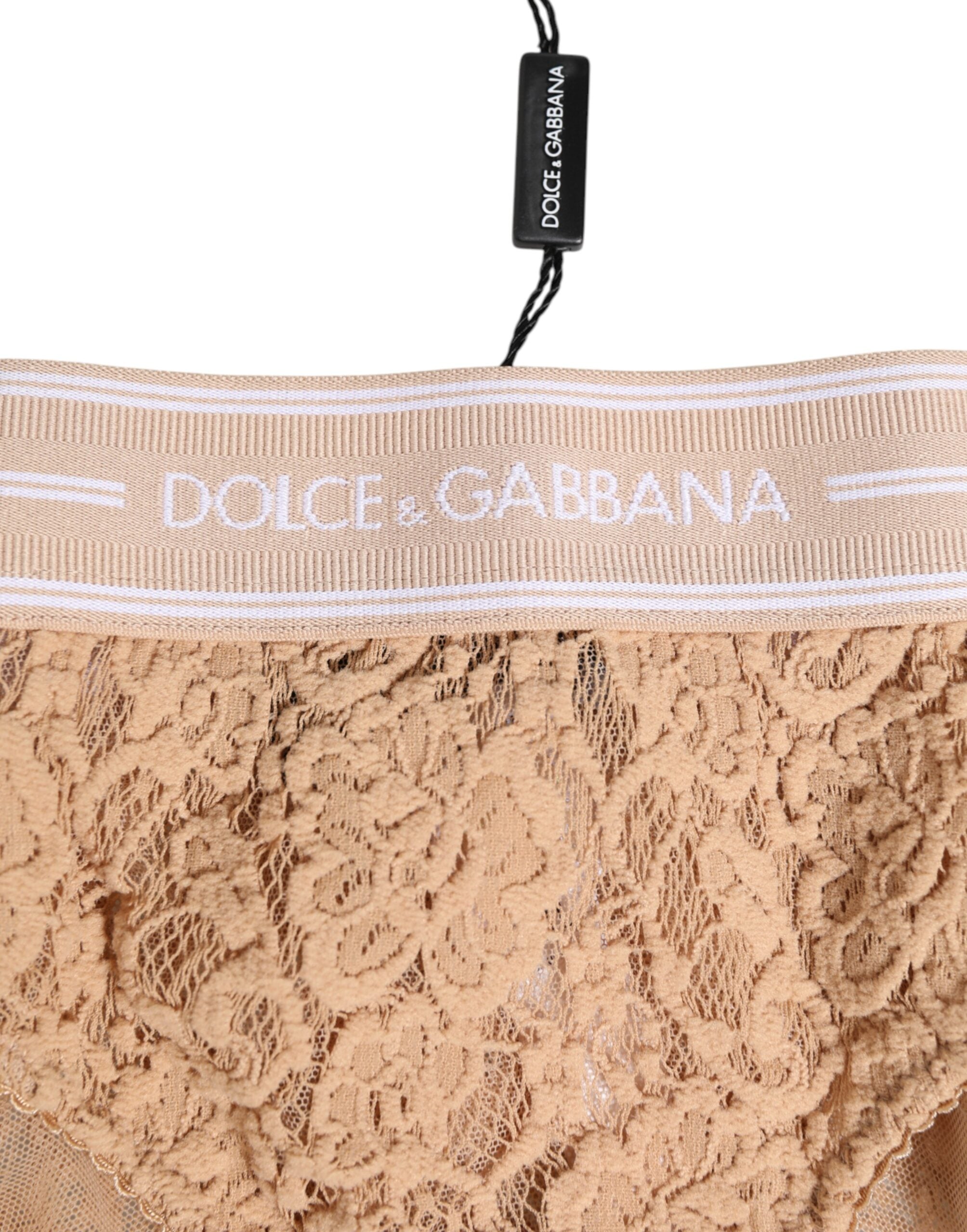 Beige Lace Brasiliano Briefs Logo Waistband Underwear - ventzia