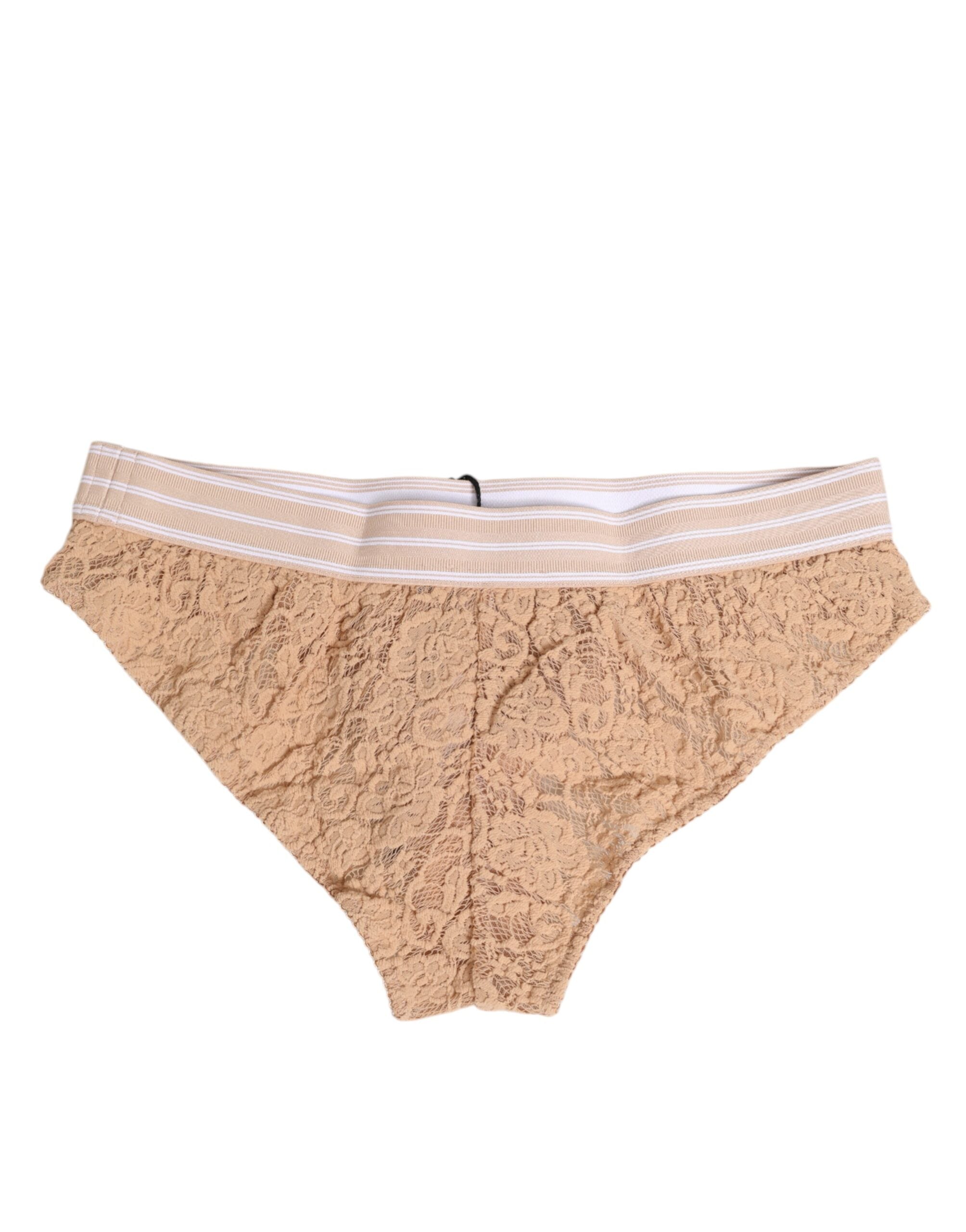 Beige Lace Brasiliano Briefs Logo Waistband Underwear - ventzia
