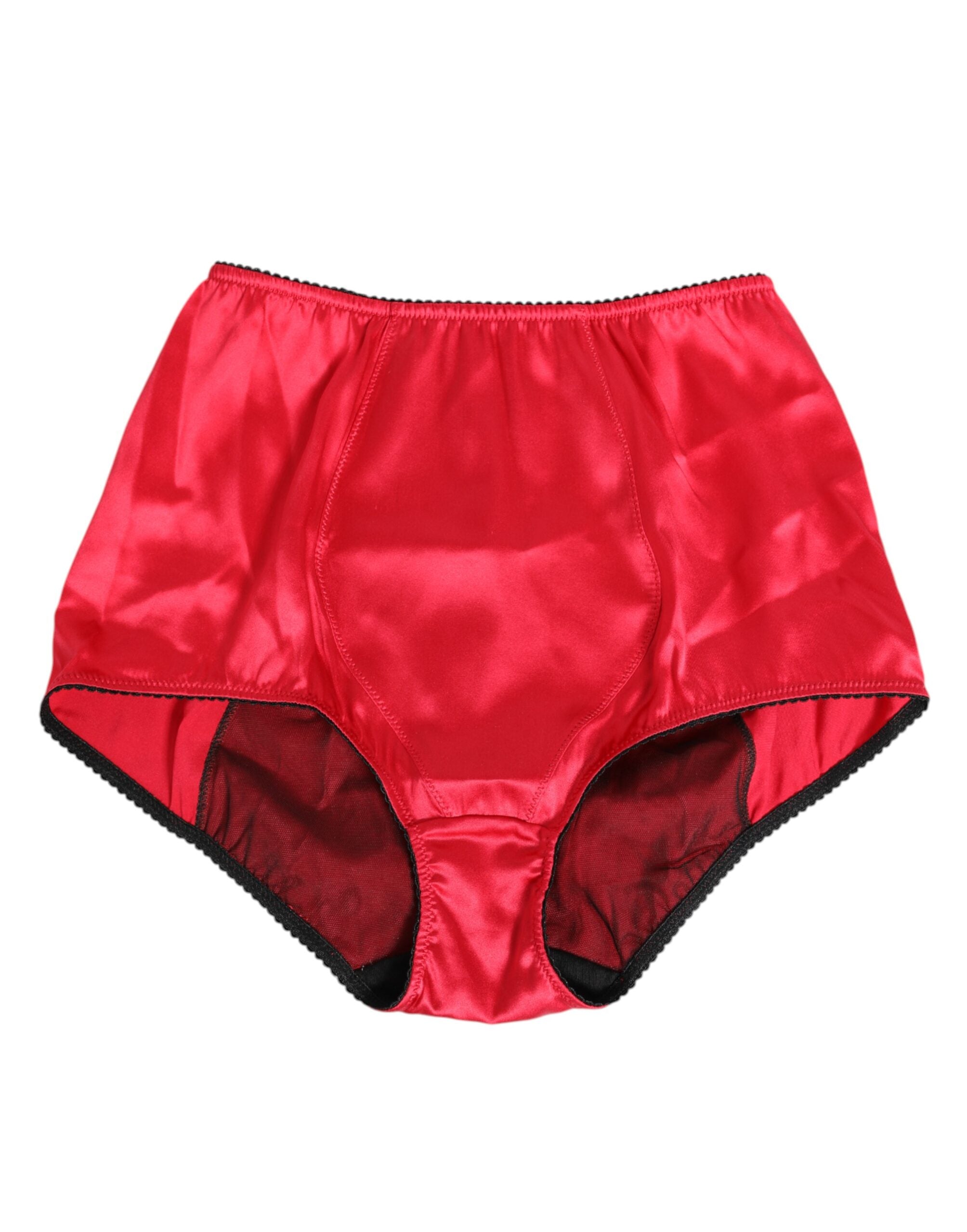 Red Silk Satin High-Waist Briefs Underwear - ventzia