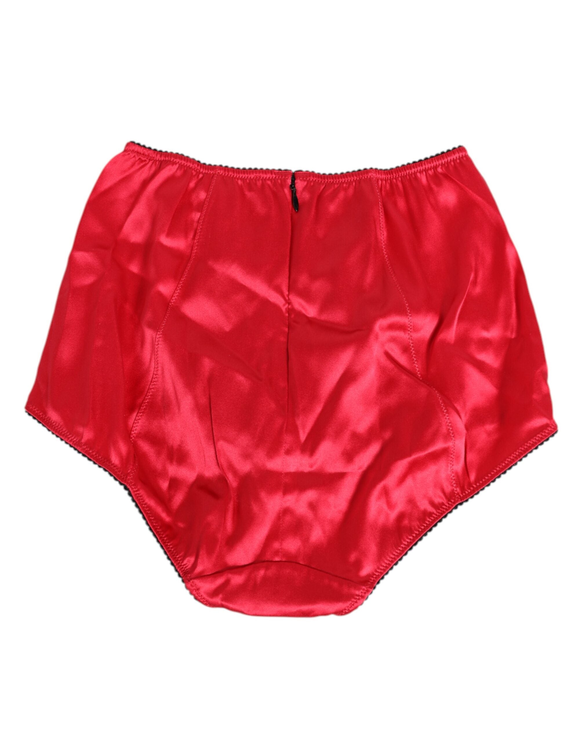 Red Silk Satin High-Waist Briefs Underwear - ventzia